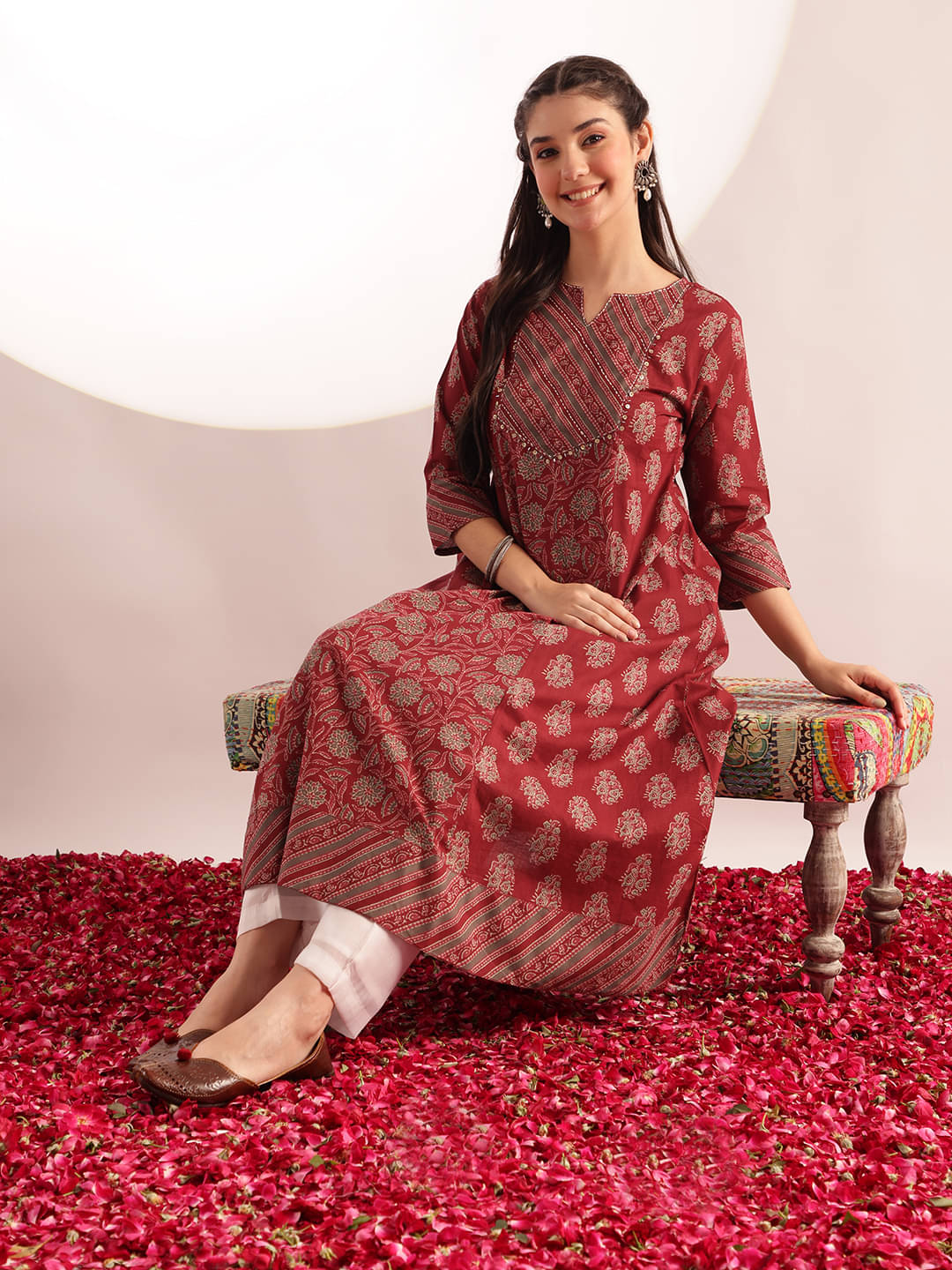 Vbuyz Women Cotton Embellished Flared Kurti ( Maroon ) Vbuyz Women Cotton Embellished Flared Kurti ( Maroon )