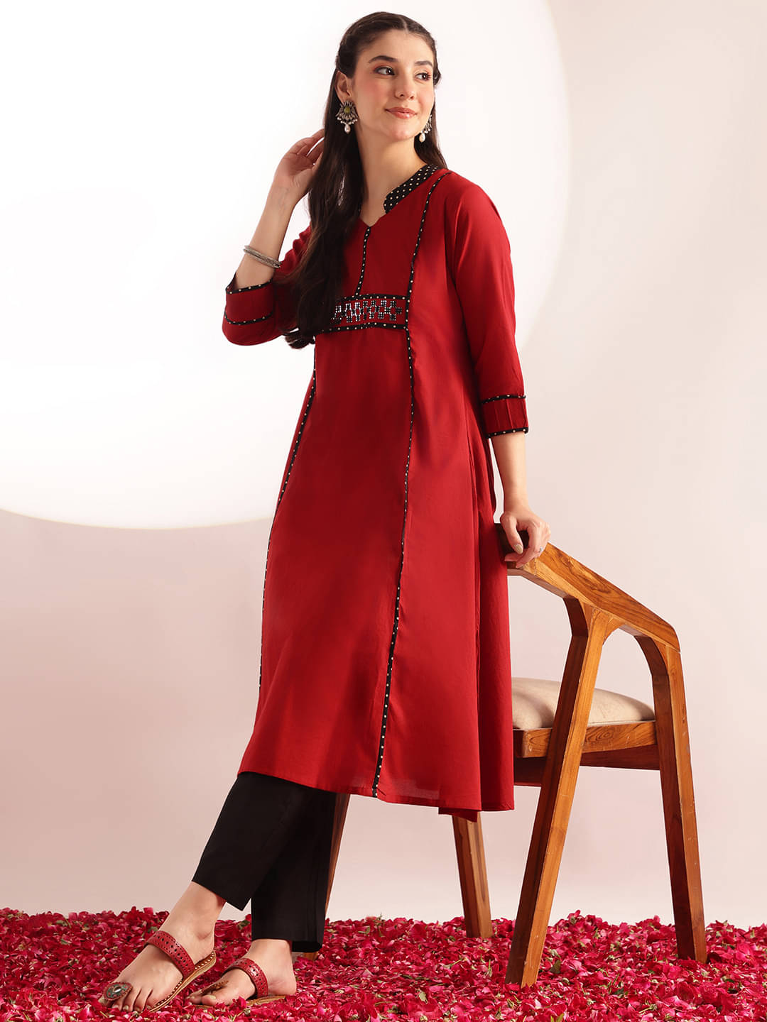 Vbuyz Women Cotton Solid A-line Kurti ( Maroon ) Vbuyz Women Cotton Solid A-line Kurti ( Maroon )