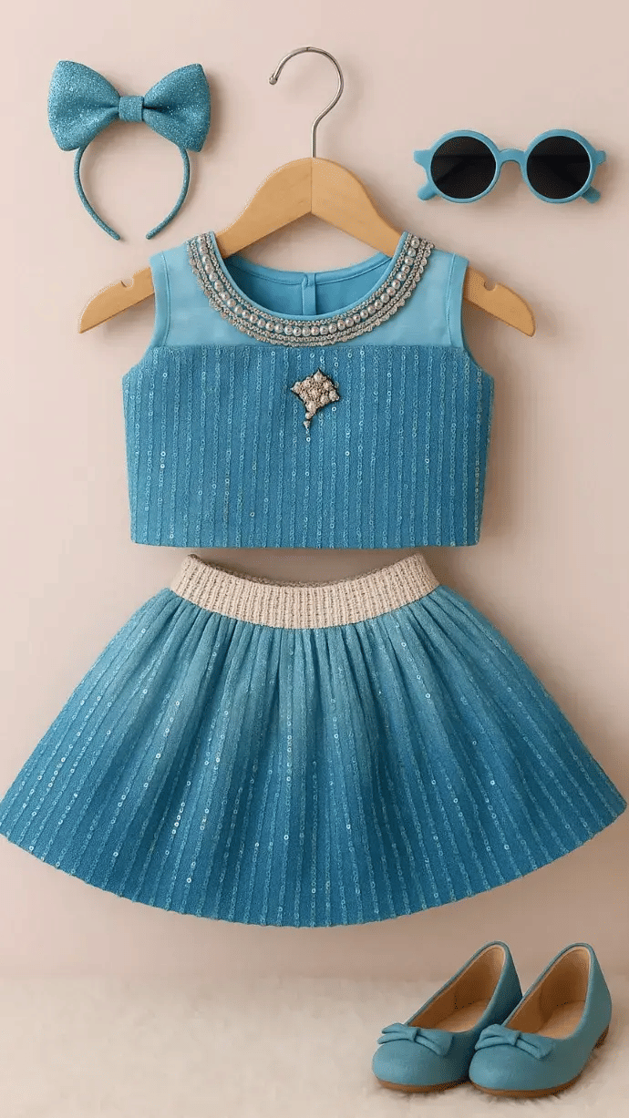 Wah Mayur Pack of 1 Girls Polyester T-shirt & Skirt ( Sky Blue ) Wah Mayur Pack of 1 Girls Polyester T-shirt & Skirt ( Sky Blue )