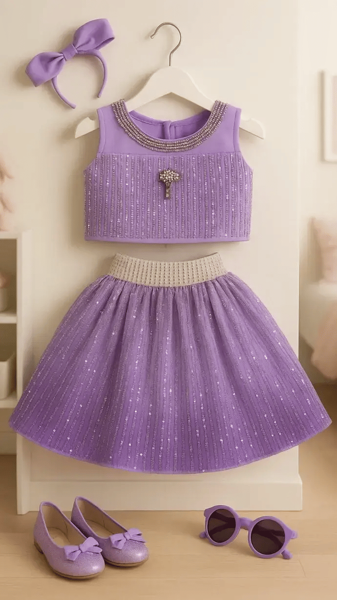     			Wah Mayur Pack of 1 Girls Polyester T-shirt & Skirt ( Purple )