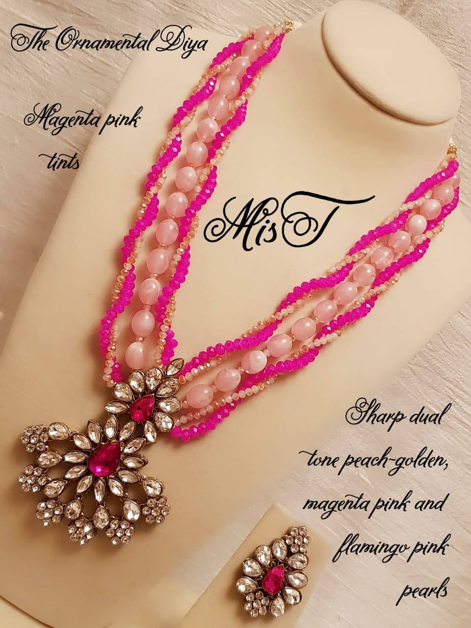     			White Pearl Pink Alloy Necklace Set ( Pack of 1 )
