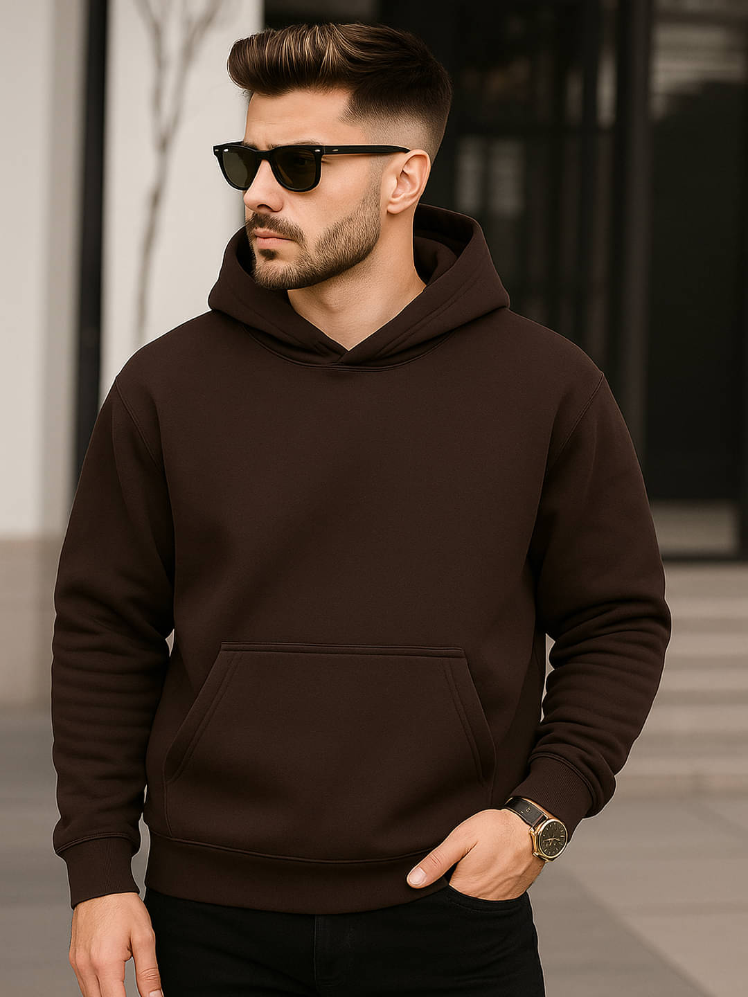 YONGE Fleece Hooded Men's Sweatshirt - Brown ( Pack of 1 ) YONGE Fleece Hooded Men's Sweatshirt - Brown ( Pack of 1 )