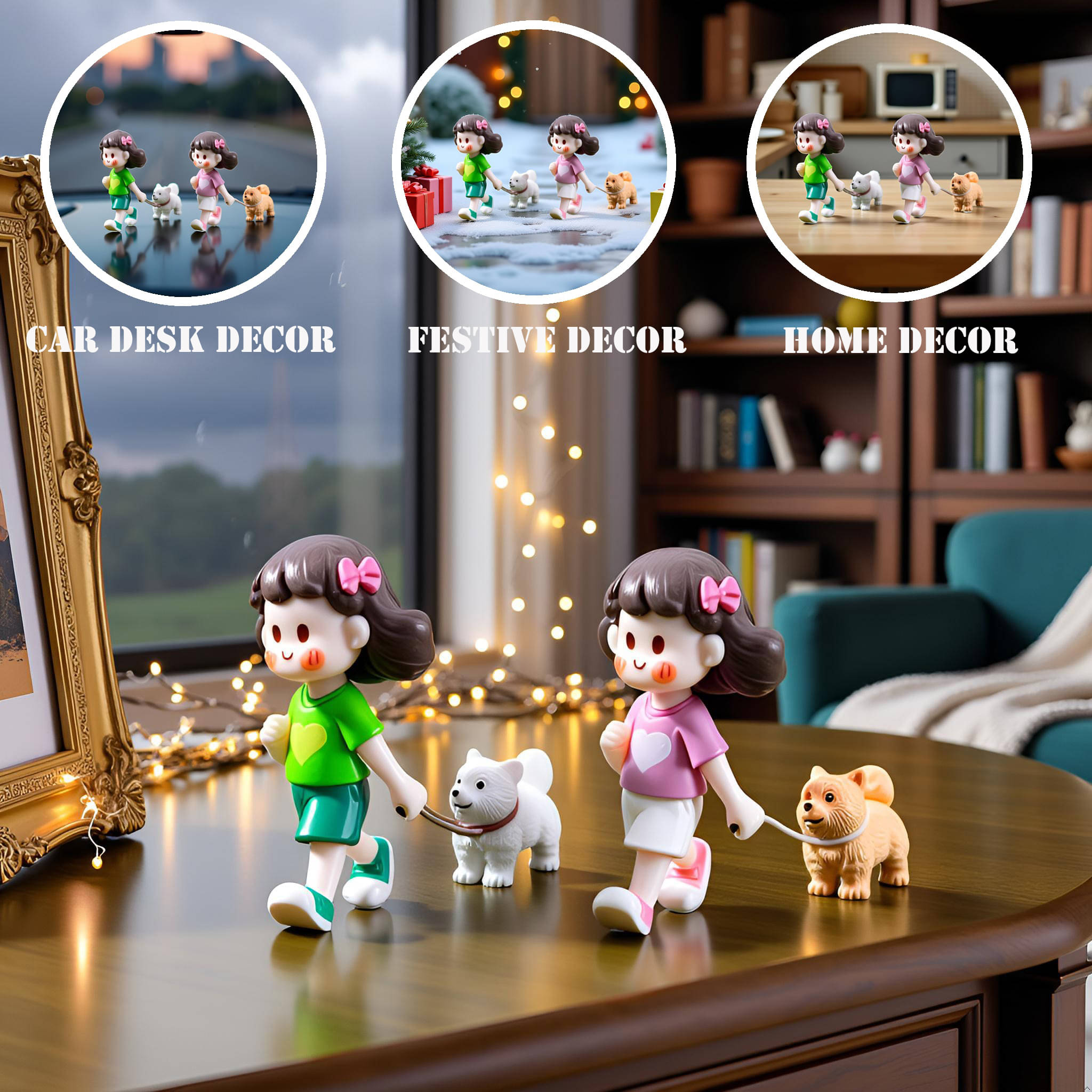     			3MADS 4 Piece of Leisure Dog & Girl Doll Showpiece