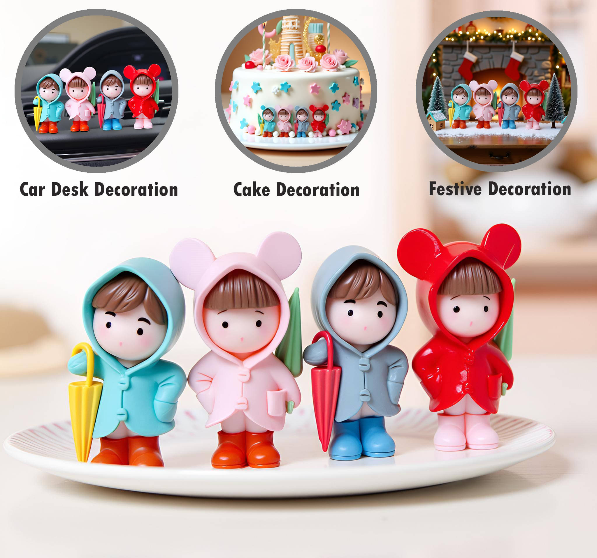 3MADS 4 Piece of Raincoat With Umbrella Little Couple Doll Showpiece 3MADS 4 Piece of Raincoat With Umbrella Little Couple Doll Showpiece