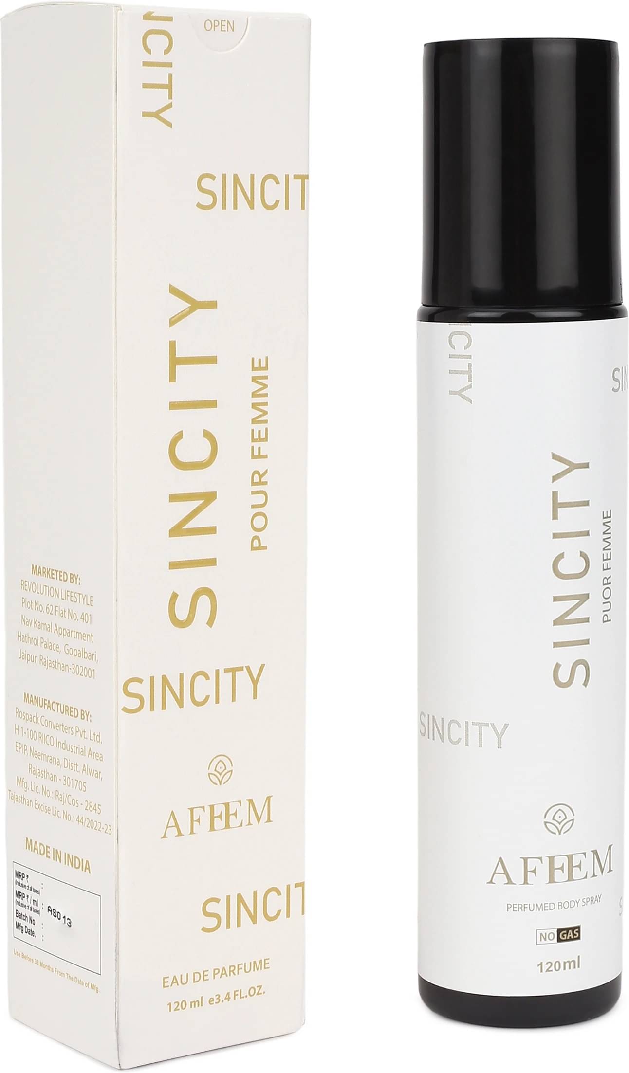 AFEEM SinCity NO GAS Deodorant Luxury Long-Las Body Mist for Unisex 120 ml ( Pack of 1 ) AFEEM SinCity NO GAS Deodorant Luxury Long-Las Body Mist for Unisex 120 ml ( Pack of 1 )