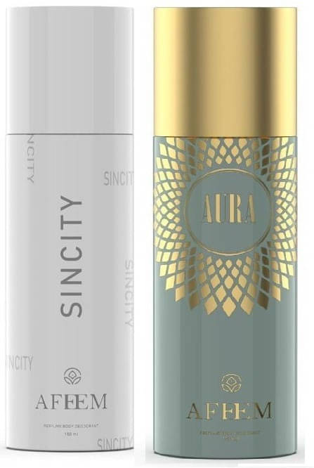 AFEEM Sincity With Aura Deodorant Body Spray F Deodorant Spray & Perfume for Women 300 ml ( Pack of 2 )     			AFEEM Sincity With Aura Deodorant Body Spray F Deodorant Spray & Perfume for Women 300 ml ( Pack of 2 )