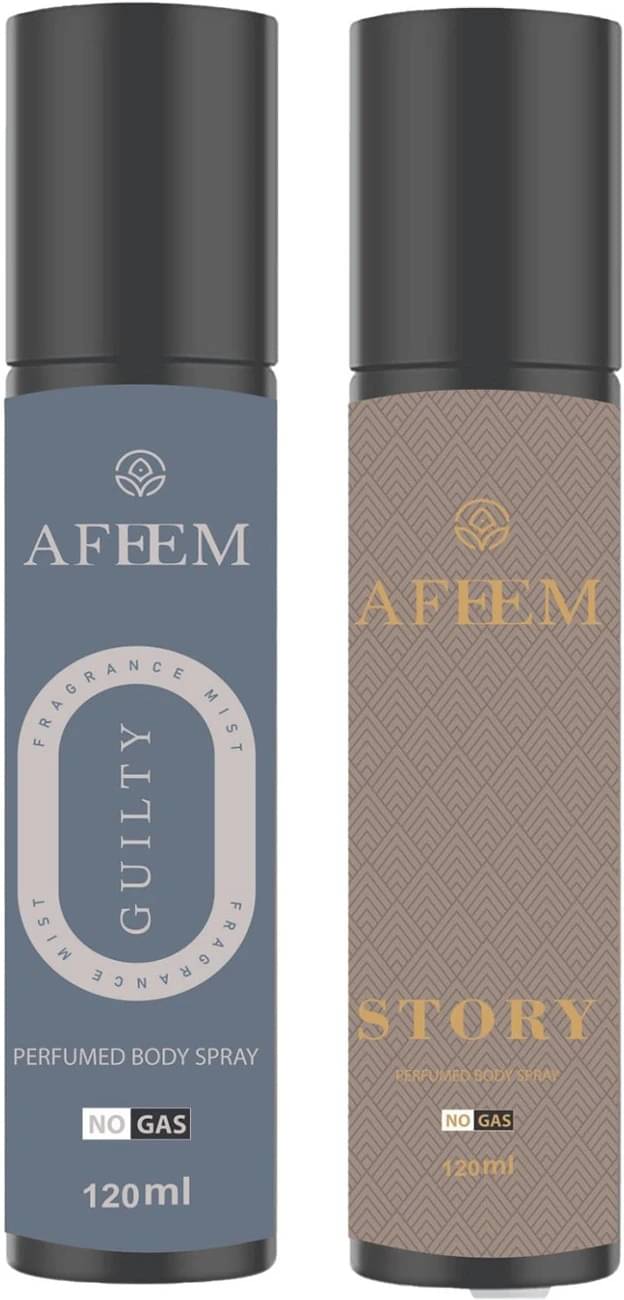 AFEEM Story With Guilty Deodorant Body Spray Deodorant Spray & Perfume for Unisex 300 ml ( Pack of 2 )     			AFEEM Story With Guilty Deodorant Body Spray Deodorant Spray & Perfume for Unisex 300 ml ( Pack of 2 )
