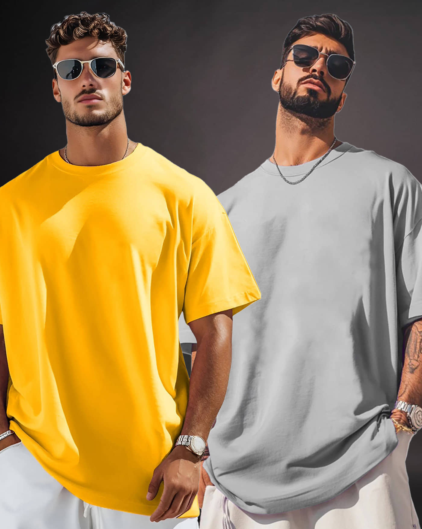 AUSK Men Cotton Blend Oversized Fit Solid T-Shirt ( Yellow )