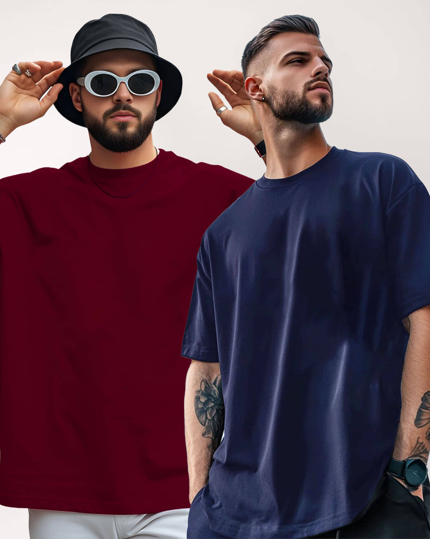 AUSK Men Cotton Blend Oversized Fit Solid T-Shirt ( Maroon )