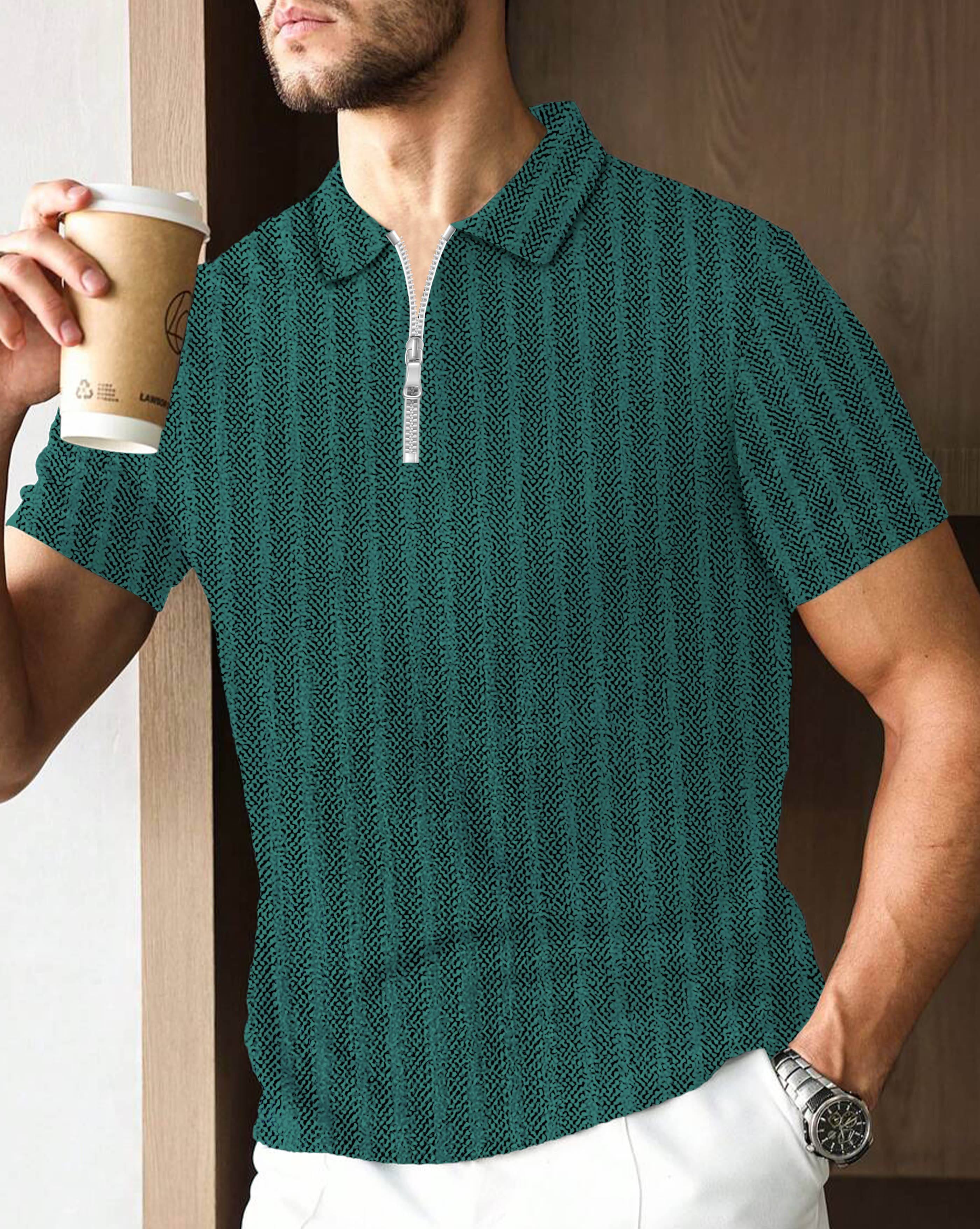 AUSK Men Cotton Blend Regular Fit Self Design Polo T Shirt ( Green ) AUSK Men Cotton Blend Regular Fit Self Design Polo T Shirt ( Green )