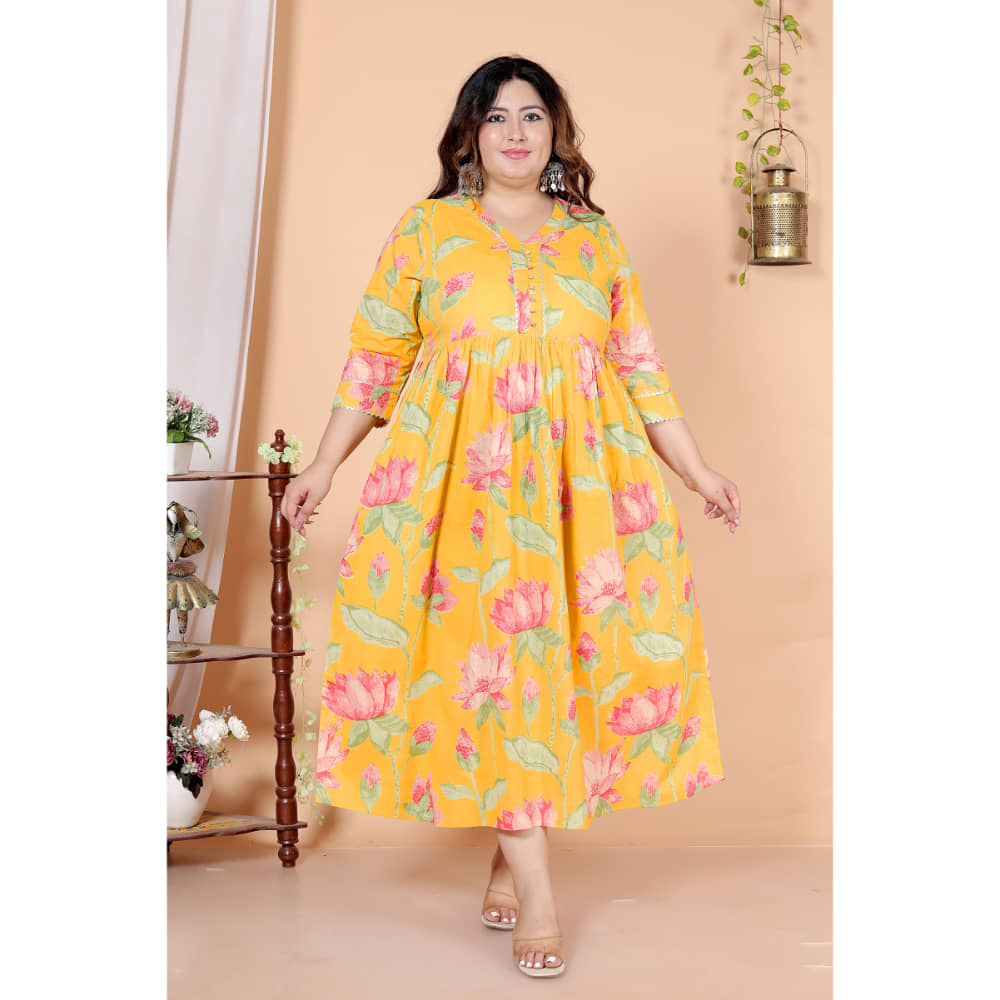 Avnii Women Cotton Printed Gown ( Yellow )