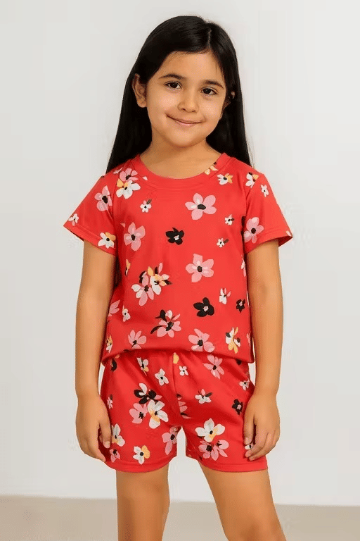     			BABU TABU Pack of 1 Girls Cotton T-shirt & Shorts ( Red )