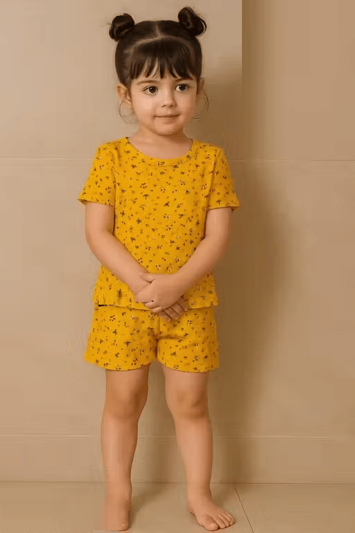     			BABU TABU Pack of 1 Girls Cotton T-shirt & Shorts ( Yellow )