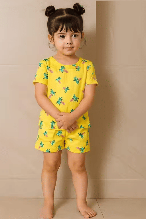     			BABU TABU Pack of 1 Girls Cotton T-shirt & Shorts ( Yellow )
