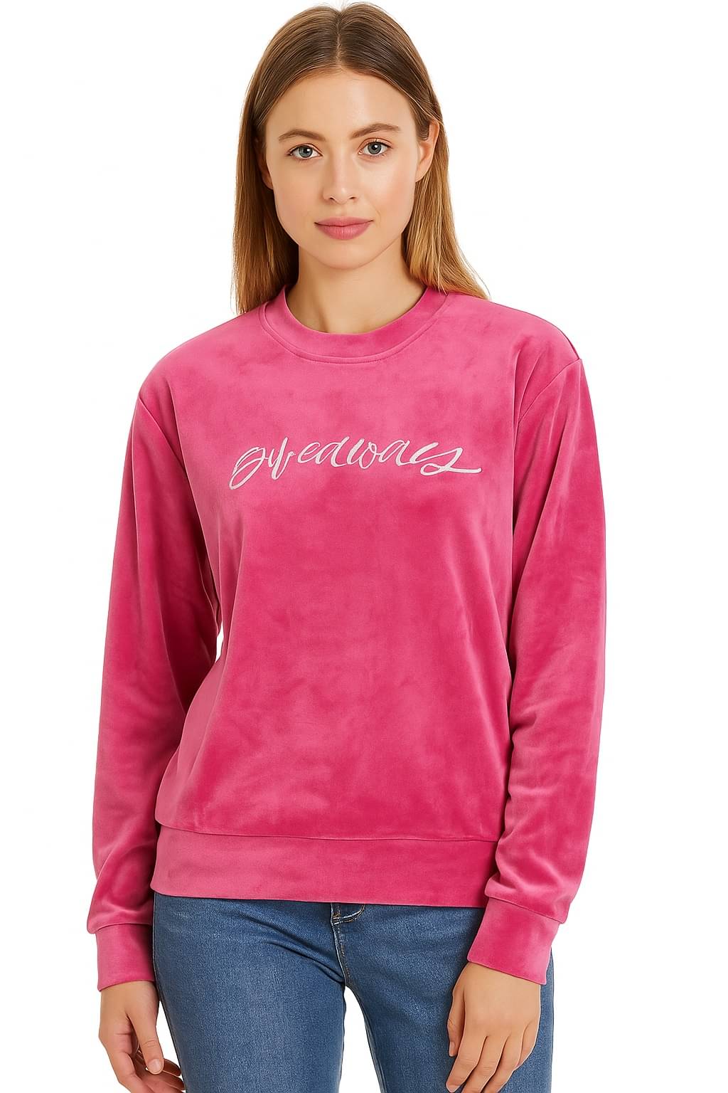     			Camey Women Fleece Round Neck Sweatshirt For Light Winters ( Pink )