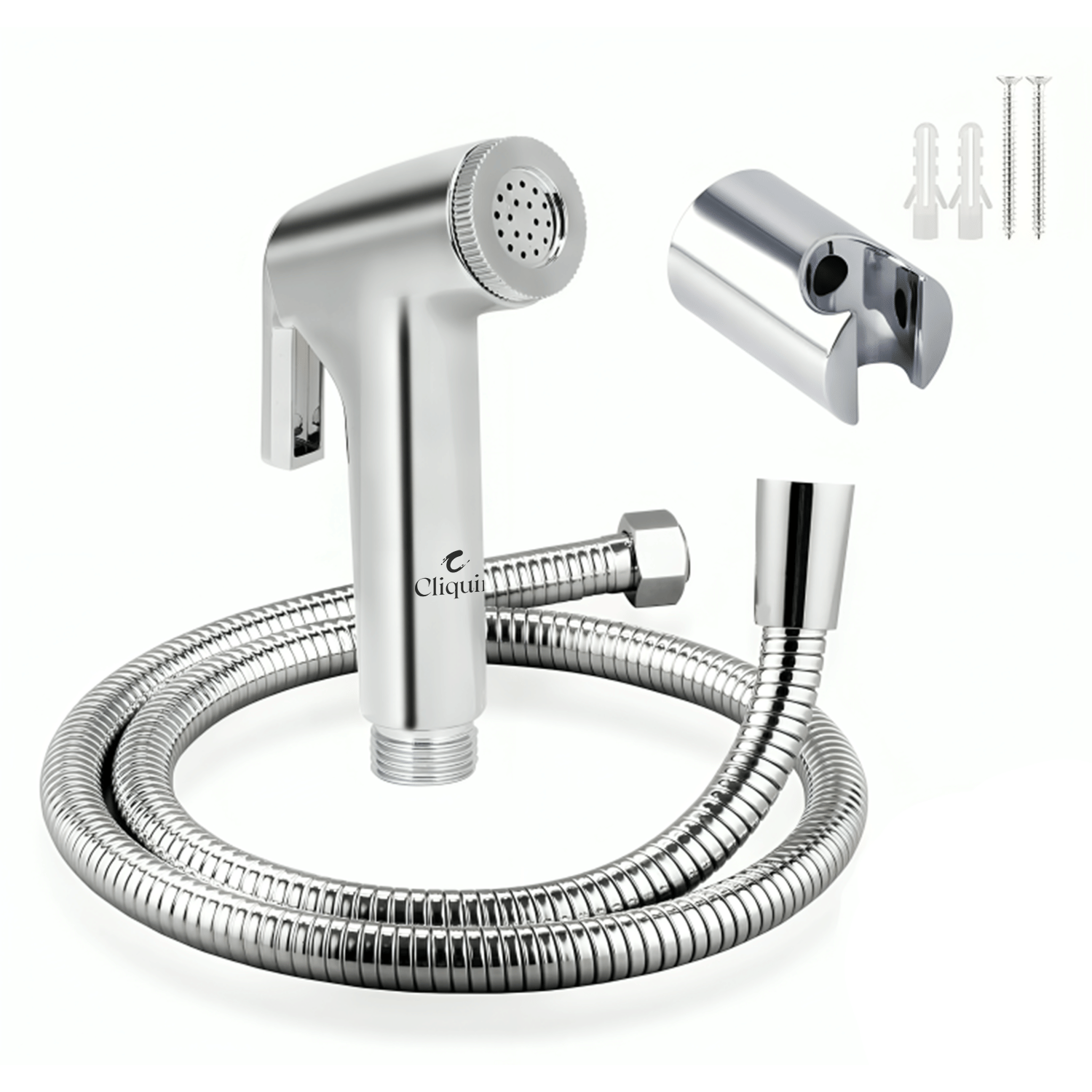     			Cliquin KSHF2212 ABS Health Faucet with SS-304 Grade 1 Meter Flexible Hose Pipe and Wall Hook Health Faucet(Wall Mount Installation Type), Silver, Chrome