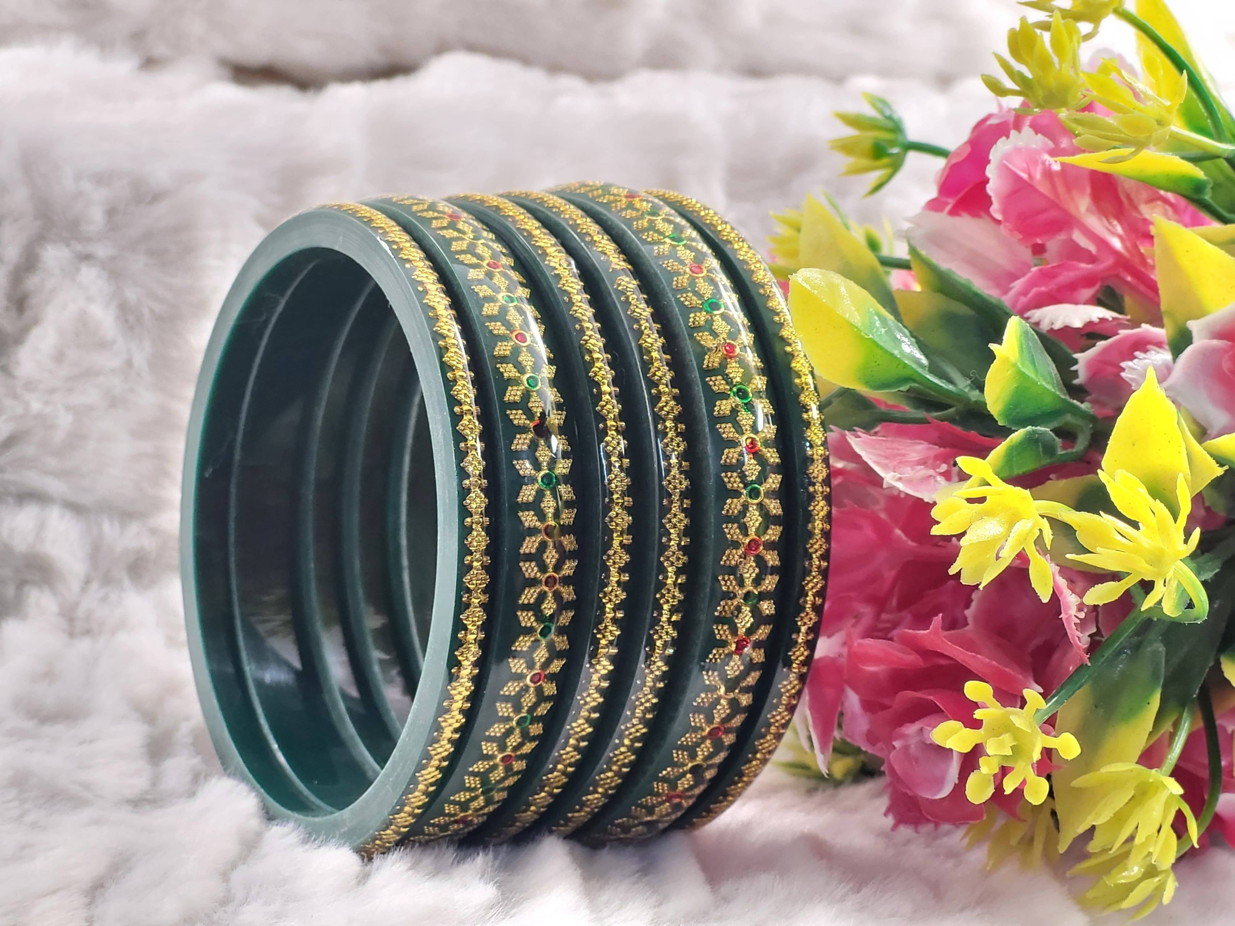 DHANOTIYA Green Bangle Set ( Pack of 6 ) DHANOTIYA Green Bangle Set ( Pack of 6 )
