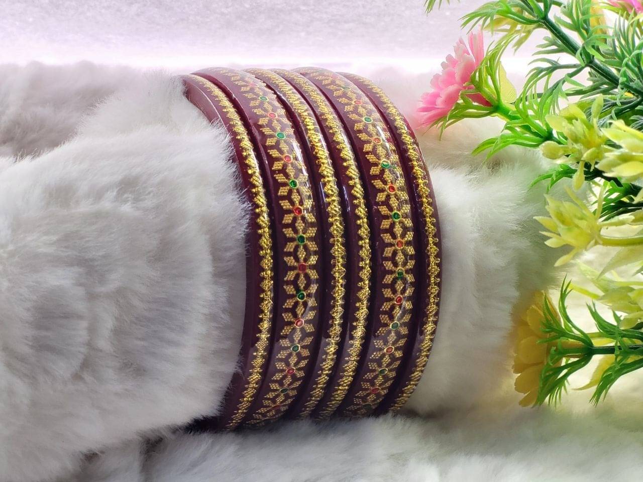 DHANOTIYA Maroon Bangle Set ( Pack of 6 ) DHANOTIYA Maroon Bangle Set ( Pack of 6 )