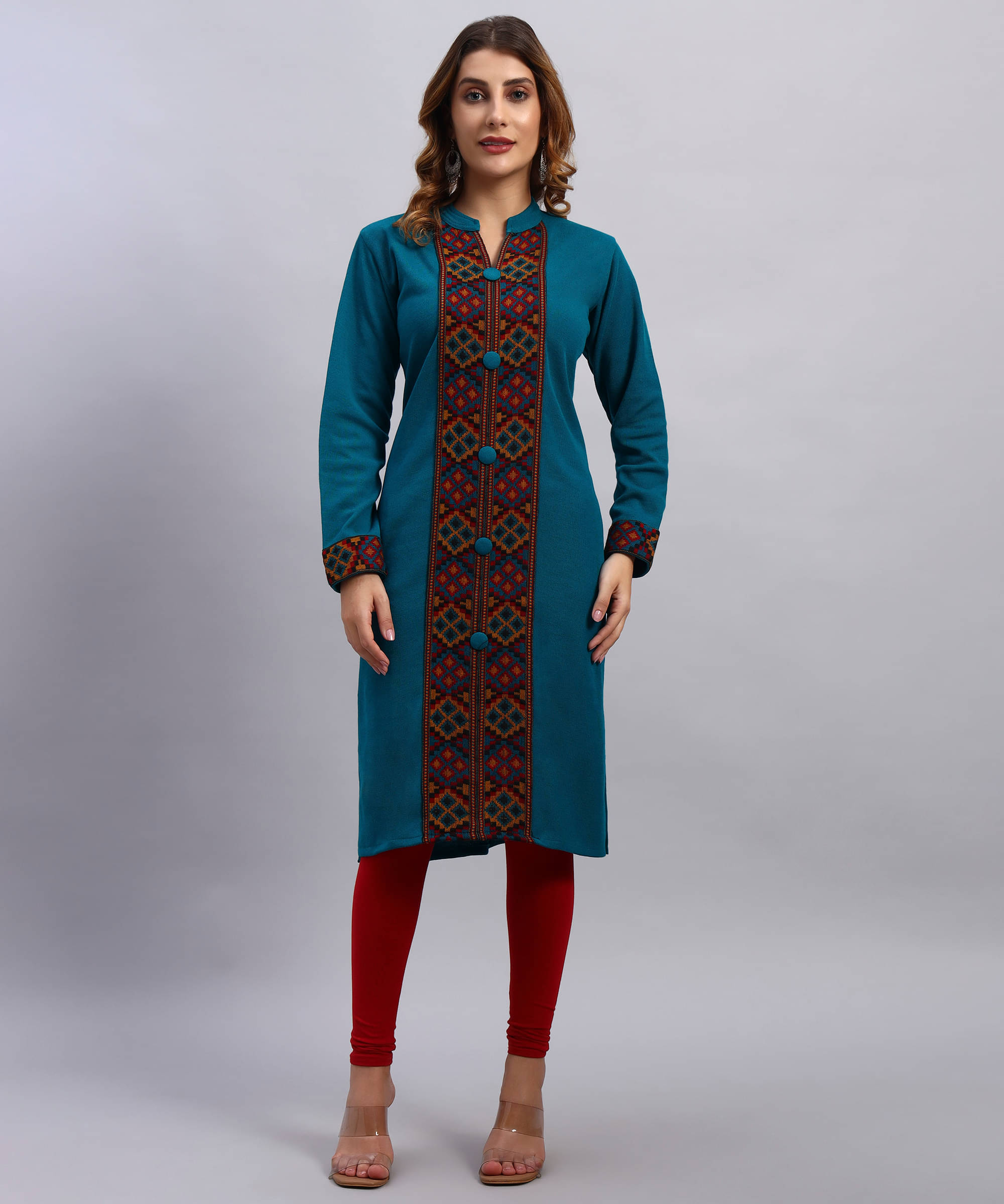 DRESSBASE Women Woollen Self Design Straight Kurti ( Green ) DRESSBASE Women Woollen Self Design Straight Kurti ( Green )