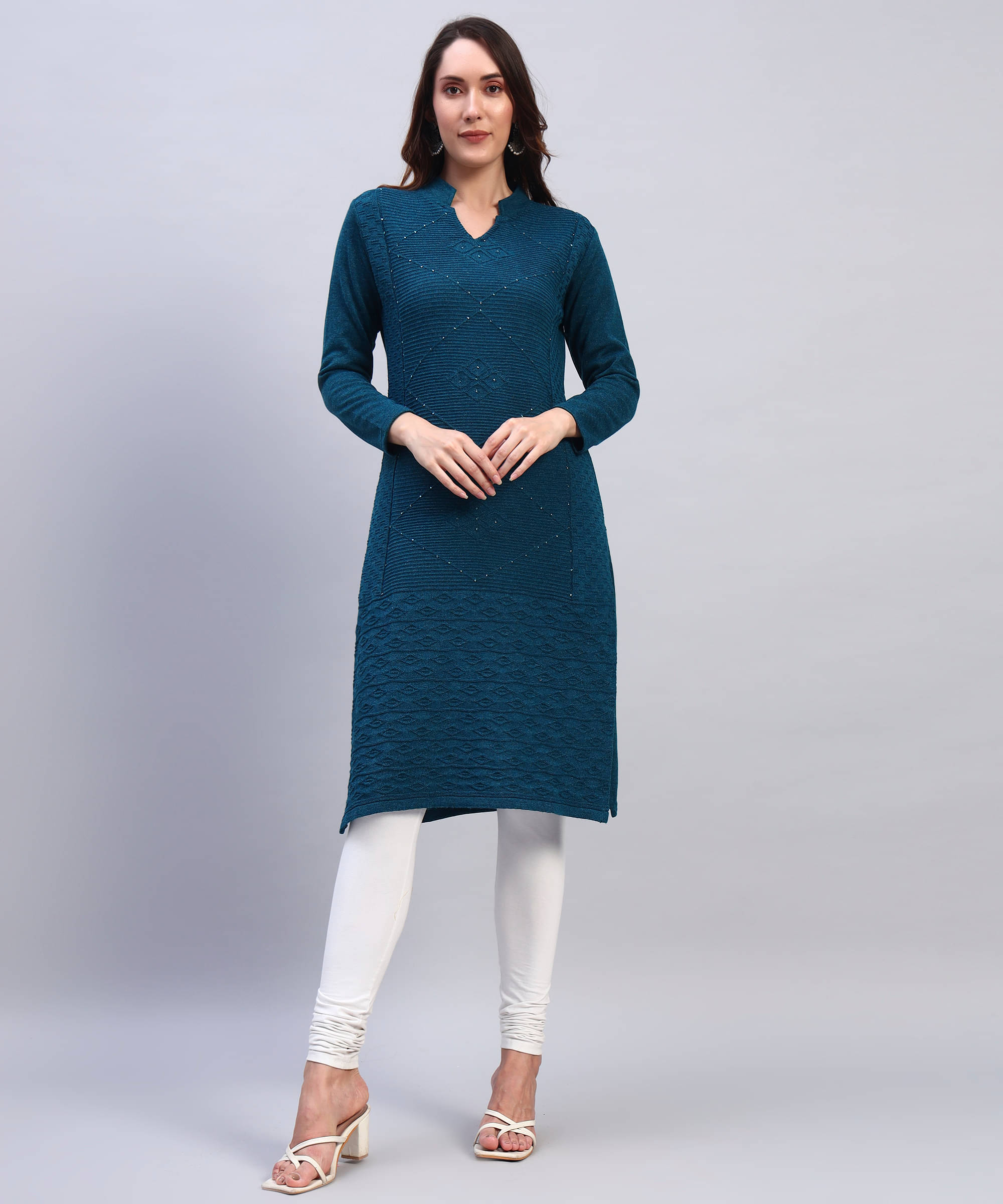 DRESSBASE Women Woollen Self Design Straight Kurti ( Blue ) DRESSBASE Women Woollen Self Design Straight Kurti ( Blue )