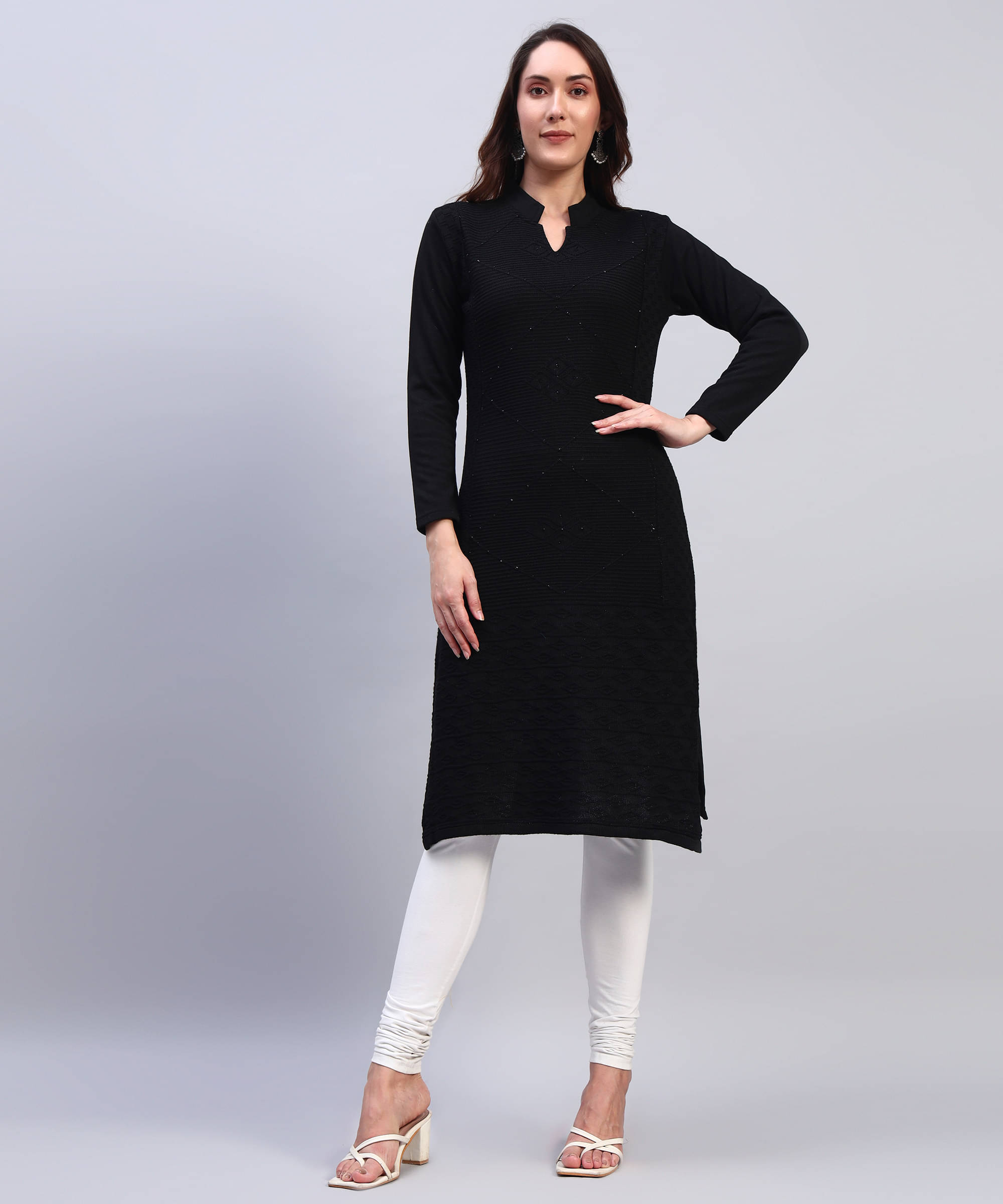     			DRESSBASE Women Woollen Self Design Straight Kurti ( Black )