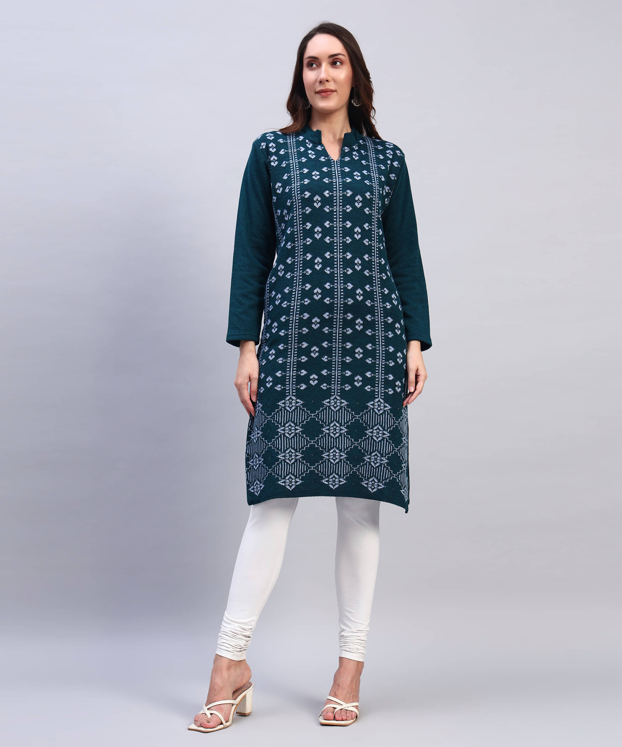 DRESSBASE Women Woollen Self Design Straight Kurti ( Blue ) DRESSBASE Women Woollen Self Design Straight Kurti ( Blue )