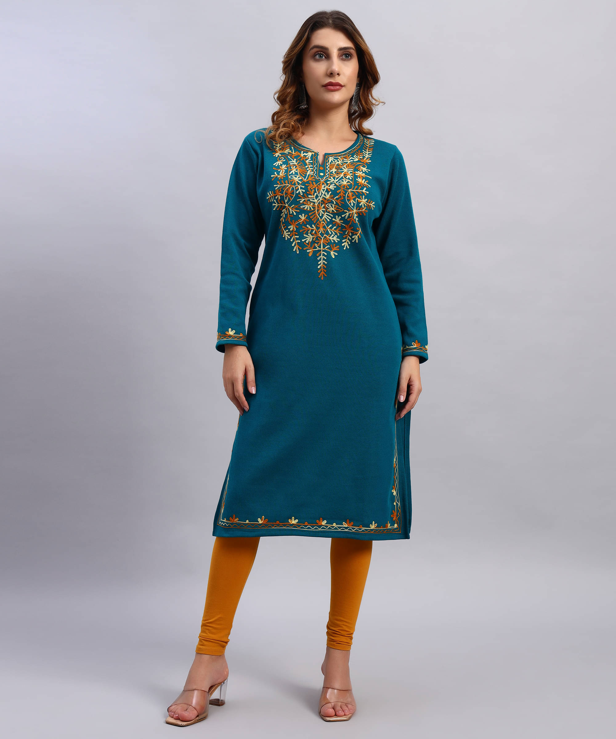     			DRESSBASE Women Woollen Self Design Straight Kurti ( Blue )