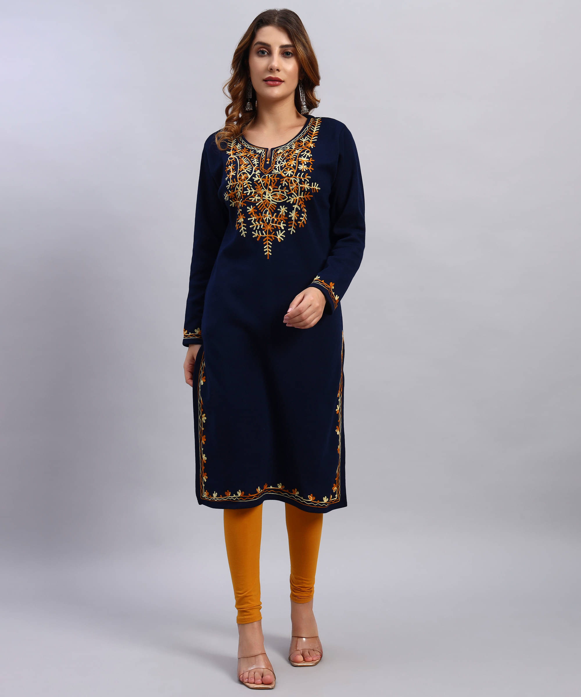 DRESSBASE Women Woollen Self Design Straight Kurti ( Navy ) DRESSBASE Women Woollen Self Design Straight Kurti ( Navy )