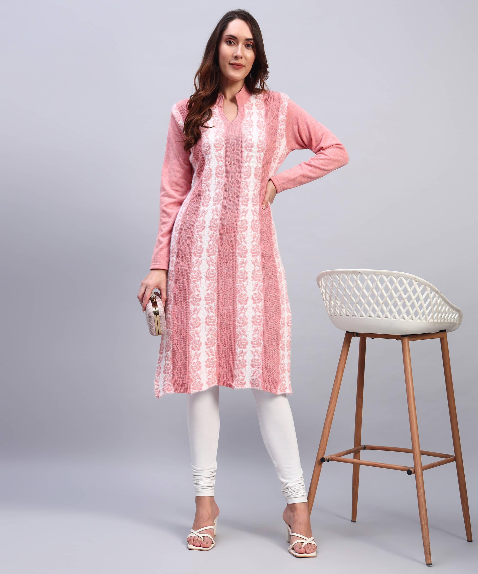 DRESSBASE Women Woollen Self Design Straight Kurti ( Peach ) DRESSBASE Women Woollen Self Design Straight Kurti ( Peach )