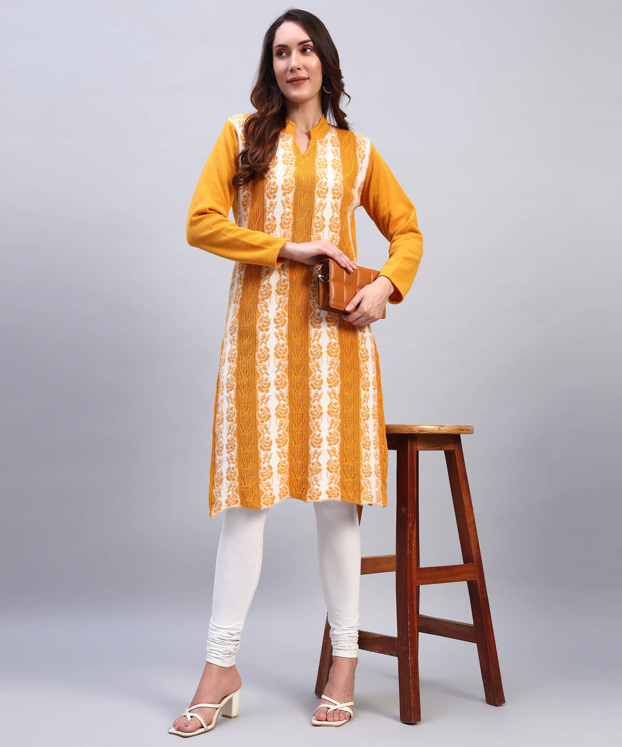 DRESSBASE Women Woollen Self Design Straight Kurti ( Mustard )     			DRESSBASE Women Woollen Self Design Straight Kurti ( Mustard )