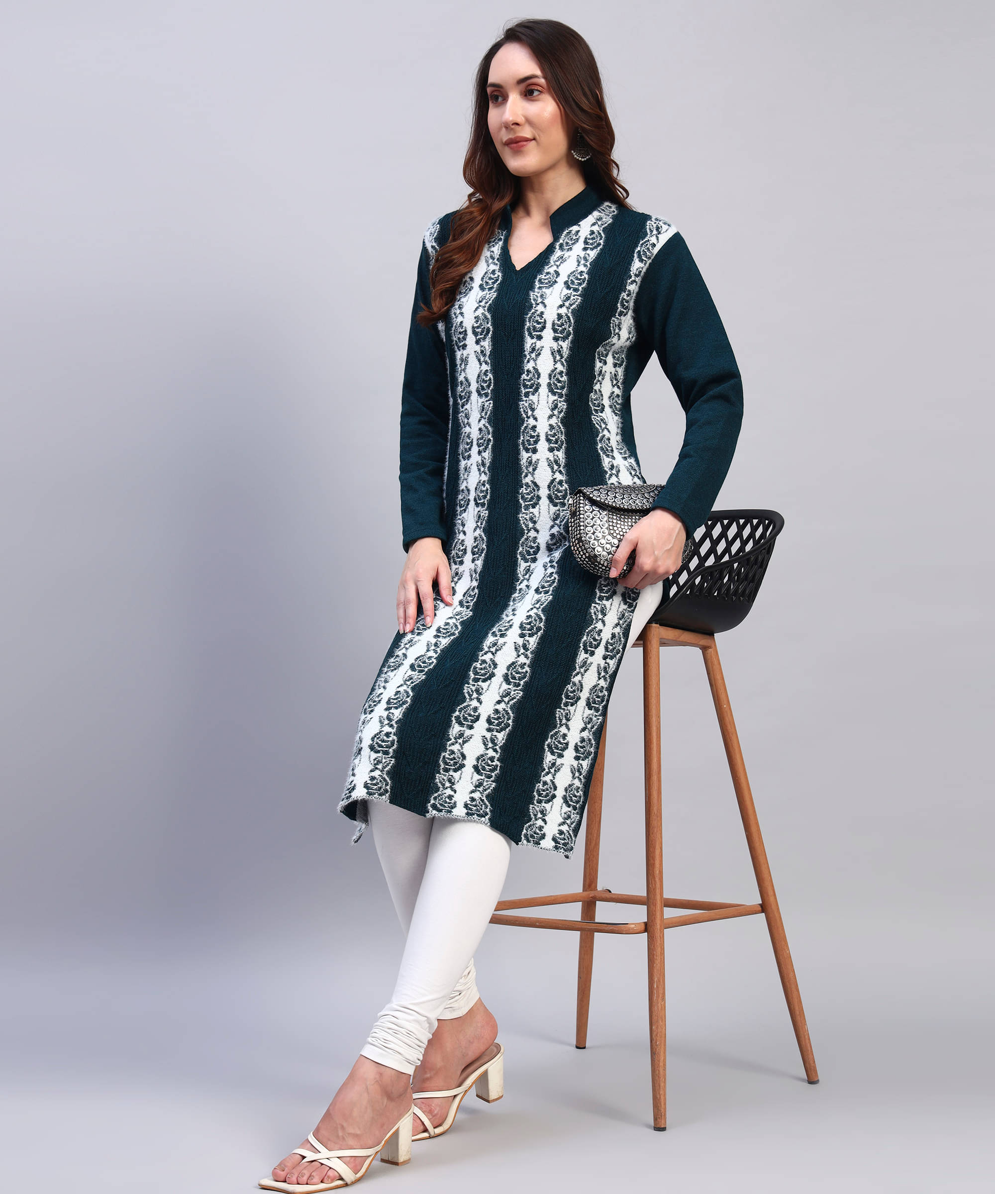     			DRESSBASE Women Woollen Self Design Straight Kurti ( Blue )