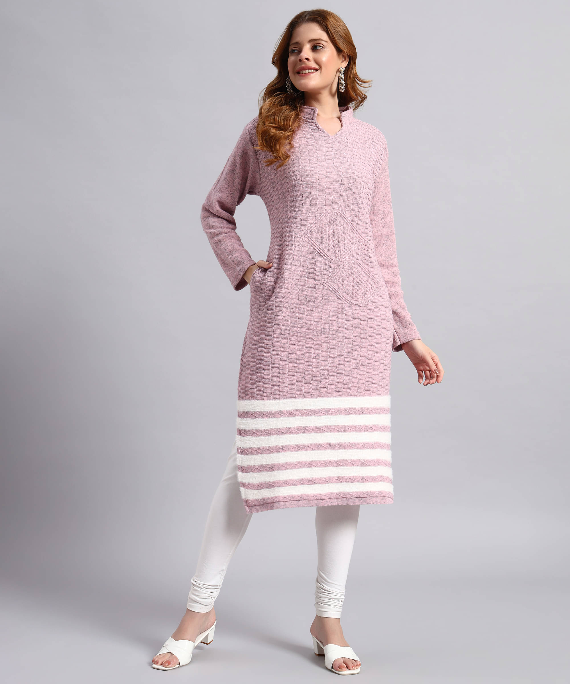     			DRESSBASE Women Woollen Self Design Straight Kurti ( Pink )