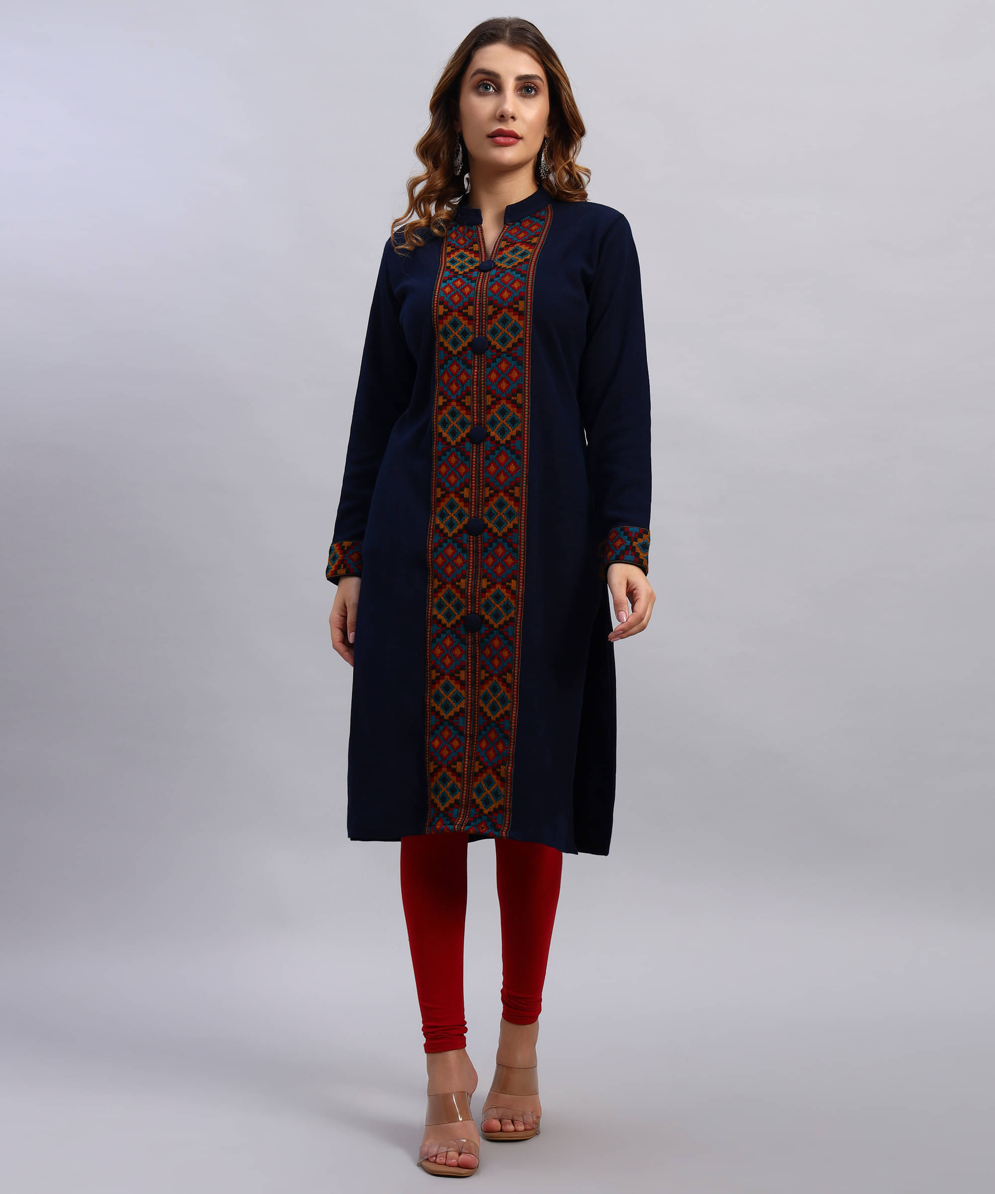 DRESSBASE Women Woollen Self Design Straight Kurti ( Navy ) DRESSBASE Women Woollen Self Design Straight Kurti ( Navy )