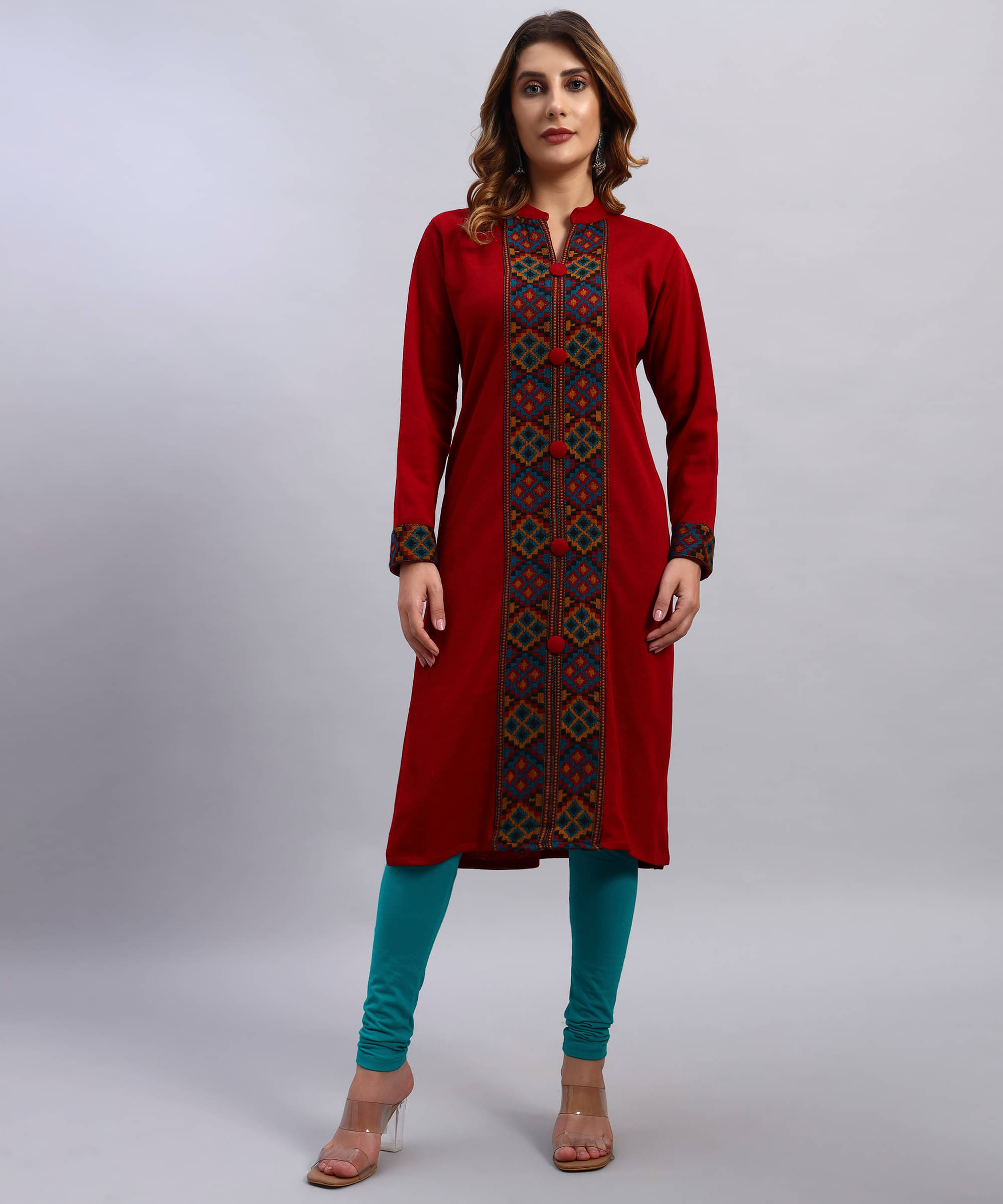DRESSBASE Women Woollen Self Design Straight Kurti ( Maroon ) DRESSBASE Women Woollen Self Design Straight Kurti ( Maroon )