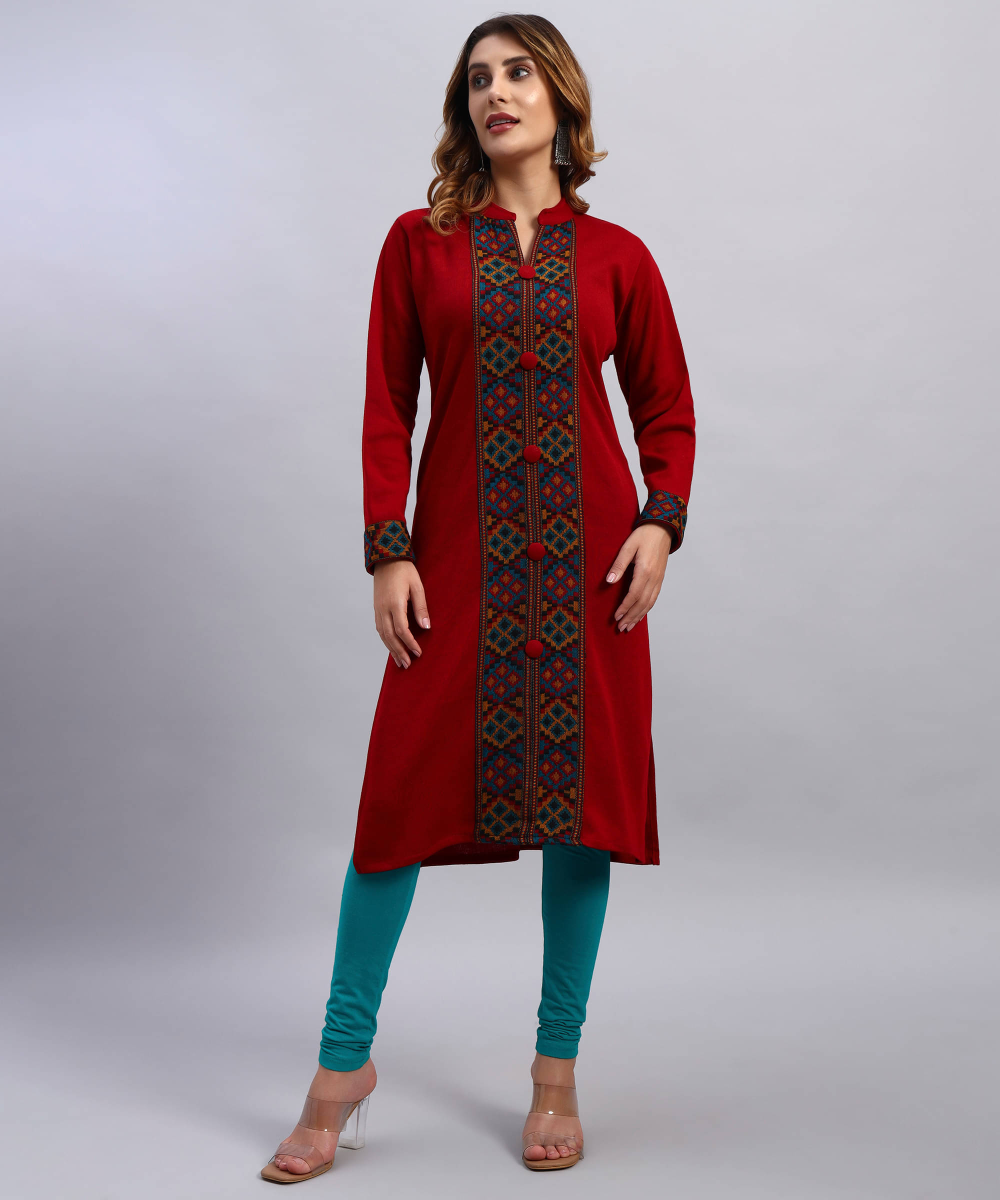DRESSBASE Women Woollen Self Design Straight Kurti ( Maroon ) DRESSBASE Women Woollen Self Design Straight Kurti ( Maroon )