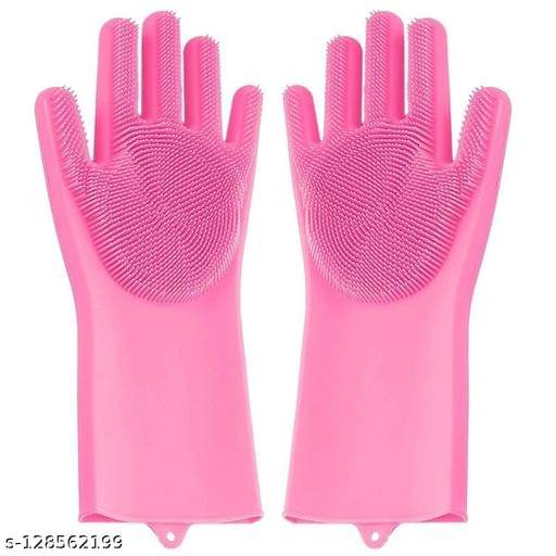 DeoDap Reusable Silicone Cleaning Brush Scrubber Gloves Wet and Dry Glove DeoDap Reusable Silicone Cleaning Brush Scrubber Gloves Wet and Dry Glove