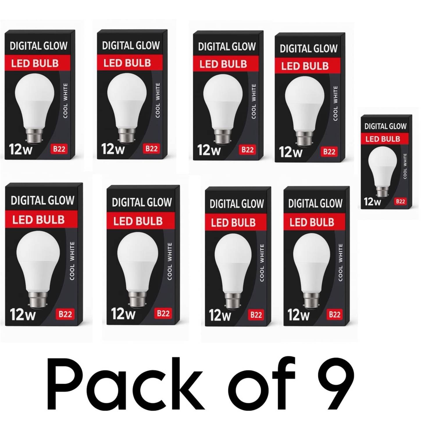 Digital glow 12W Cool Day Light LED Bulb ( Pack of 9 ) Digital glow 12W Cool Day Light LED Bulb ( Pack of 9 )
