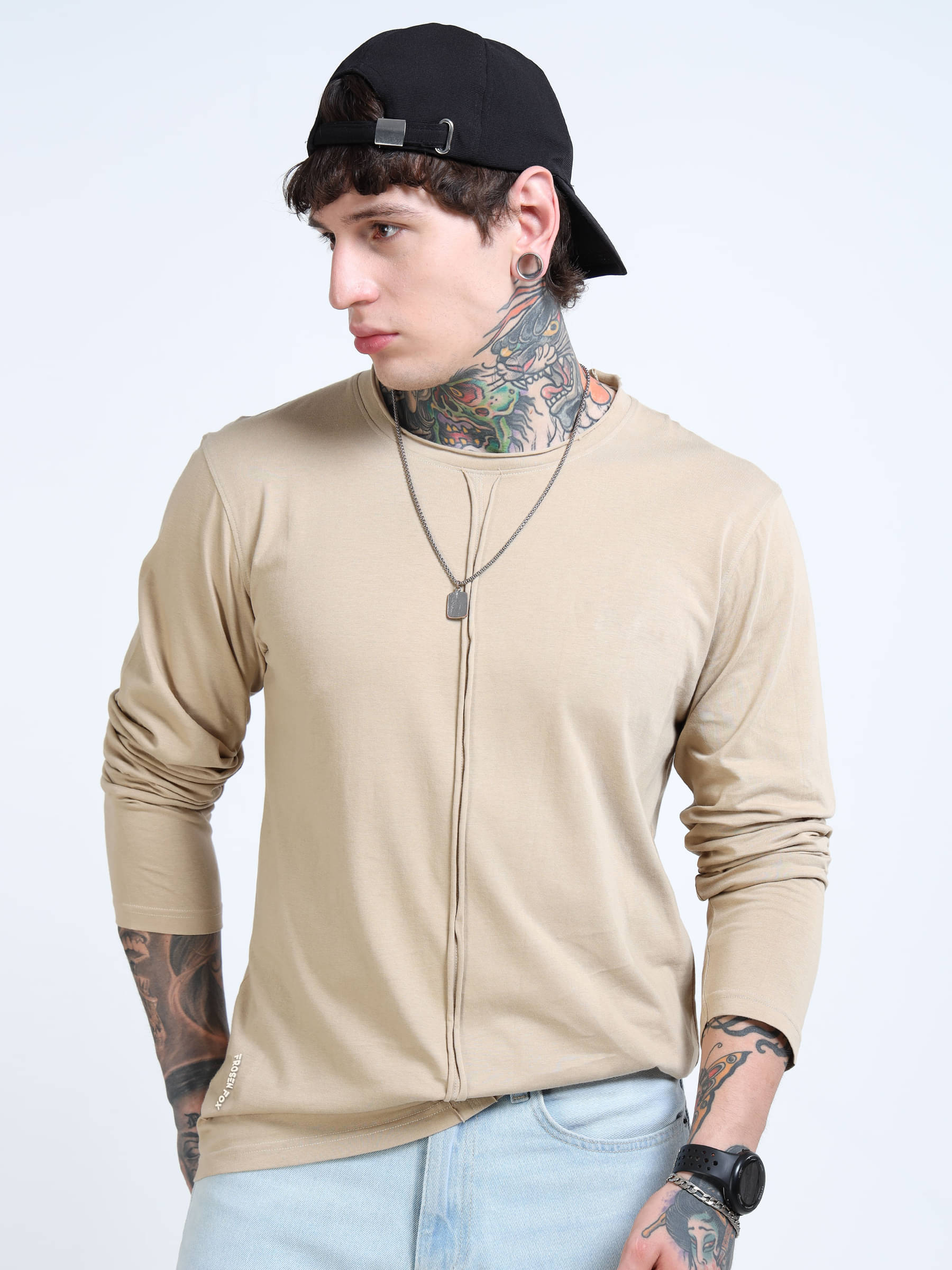 FROSENFOX Men 100% Cotton Regular Fit Solid T-Shirt ( Beige ) FROSENFOX Men 100% Cotton Regular Fit Solid T-Shirt ( Beige )