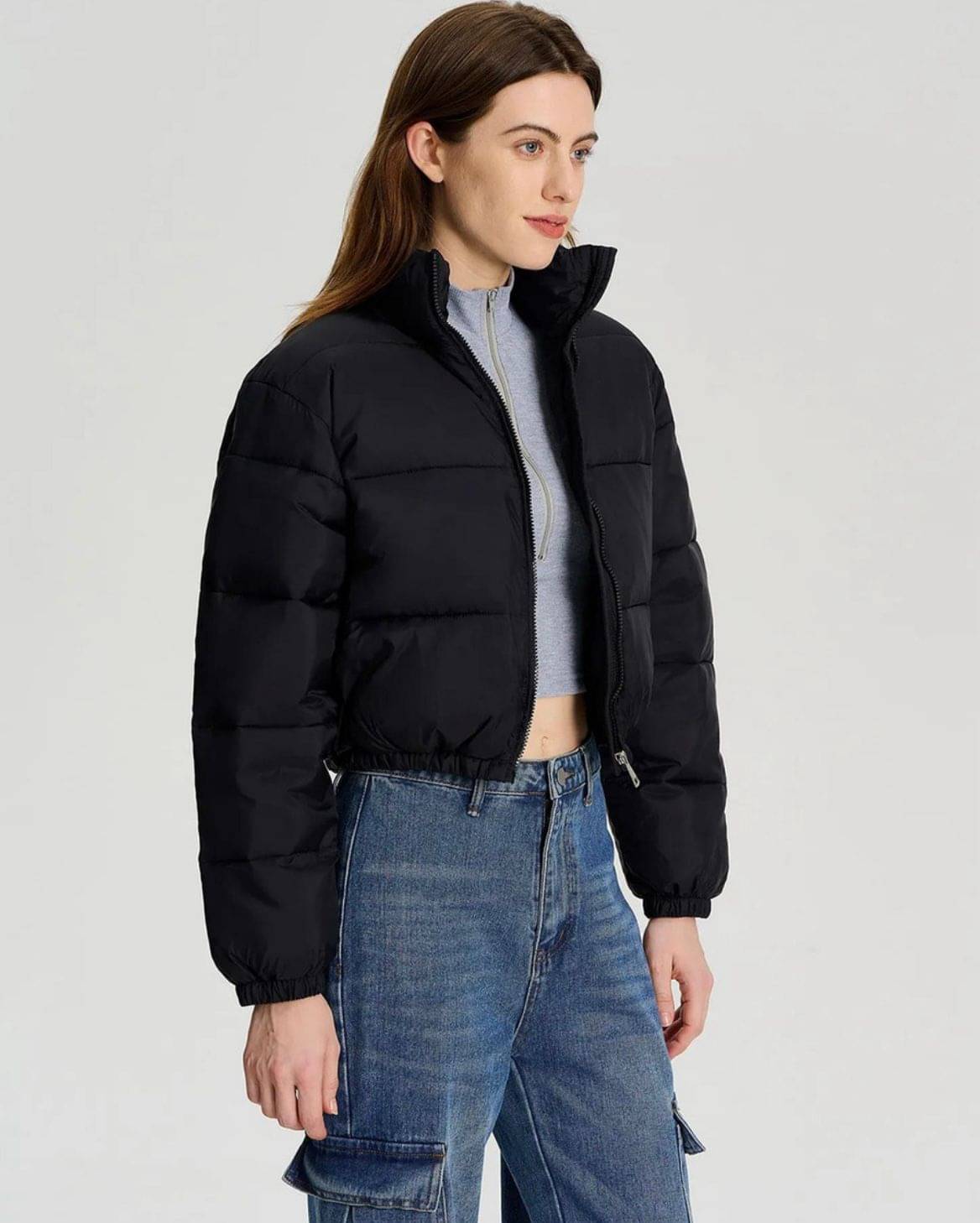 Fashionfizzzz Women High Neck Bomber Jacket ( Black ) Fashionfizzzz Women High Neck Bomber Jacket ( Black )
