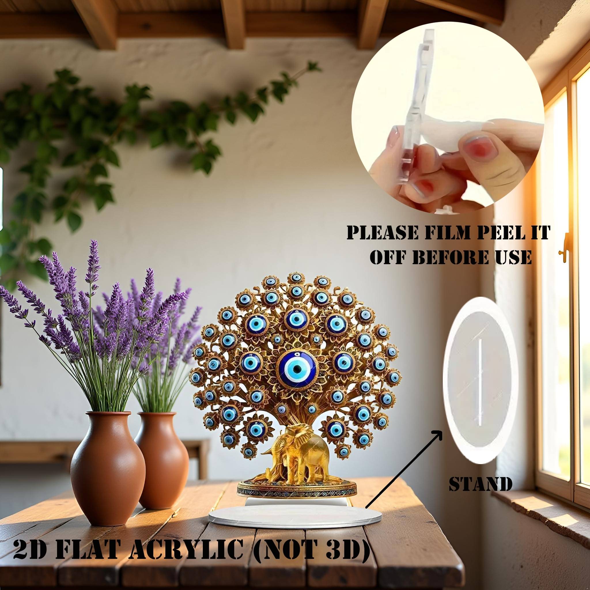 Flenzy 2D Flat Acrylic Evil Eye Tree with Golden Elephant     			Flenzy 2D Flat Acrylic Evil Eye Tree with Golden Elephant
