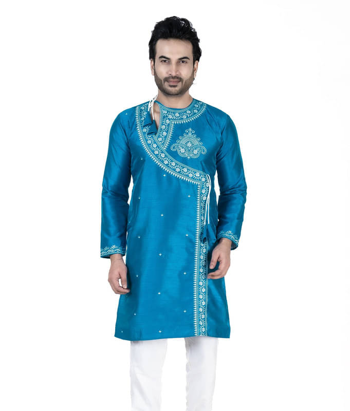 Franscart Sky Blue Silk Men's Regular Kurta ( Pack of 1 ) Franscart Sky Blue Silk Men's Regular Kurta ( Pack of 1 )