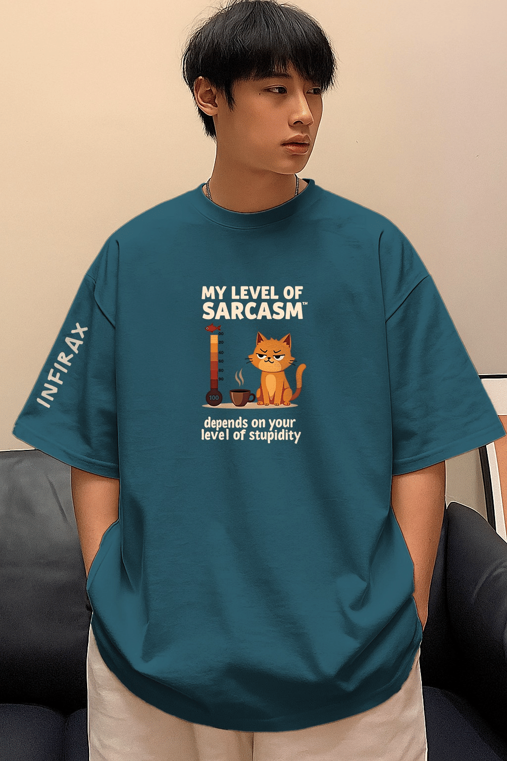     			INFIRAX Men Cotton Regular Fit Printed T-Shirt ( Teal Blue )