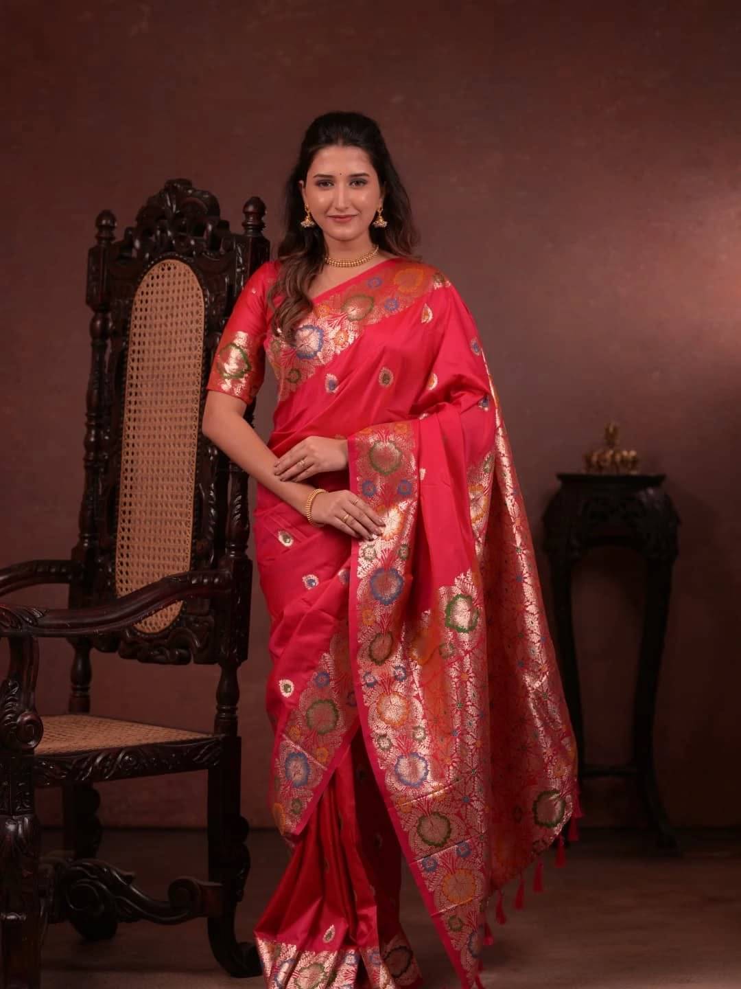 ISARA Art Silk Solid Banarasi saree With Unstitched Blouse Piece ( Pink ) ISARA Art Silk Solid Banarasi saree With Unstitched Blouse Piece ( Pink )