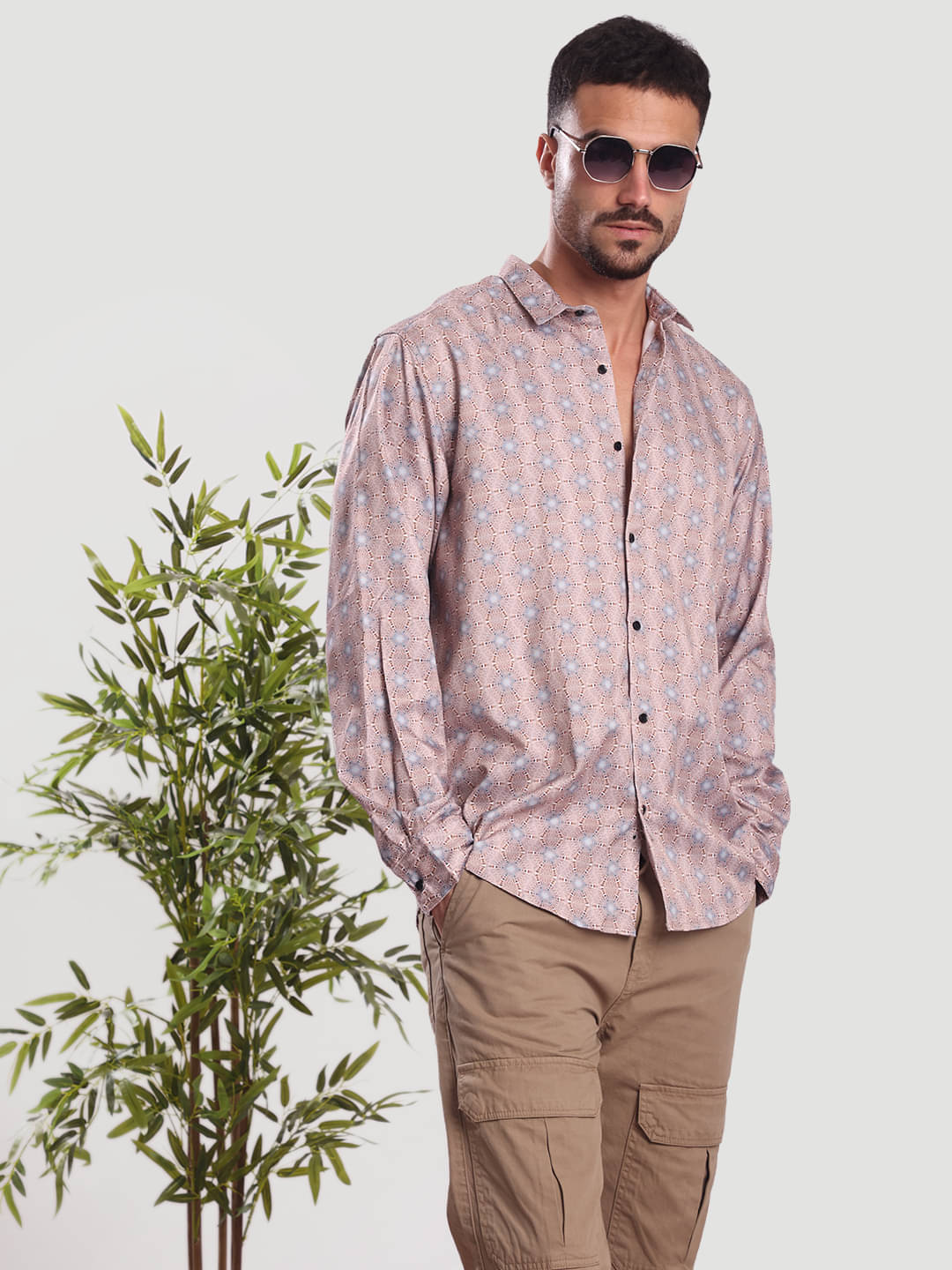     			IVOC Elastane Regular Fit Printed Full Sleeves Men's Casual Shirt - Beige ( Pack of 1 )