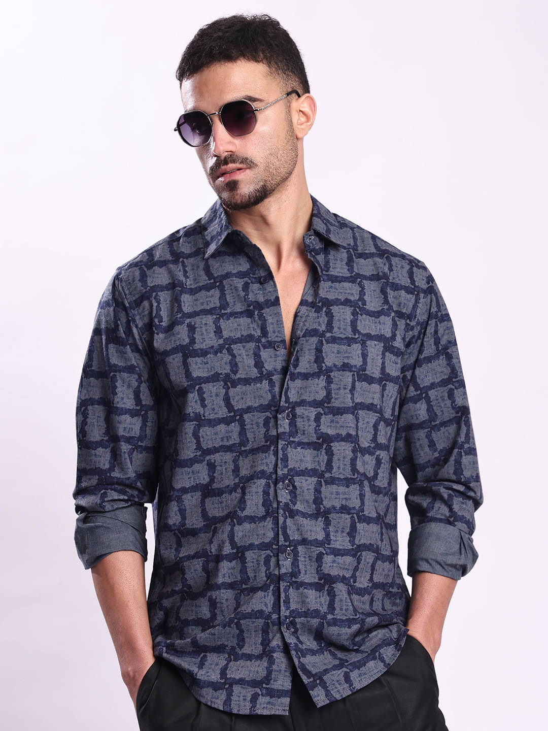     			IVOC Poly Cotton Regular Fit Printed Full Sleeves Men's Casual Shirt - Grey ( Pack of 1 )