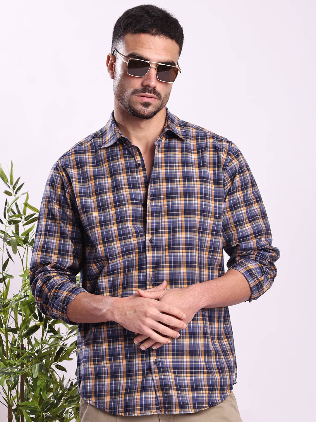     			IVOC Poly Cotton Regular Fit Checks Full Sleeves Men's Casual Shirt - Blue ( Pack of 1 )