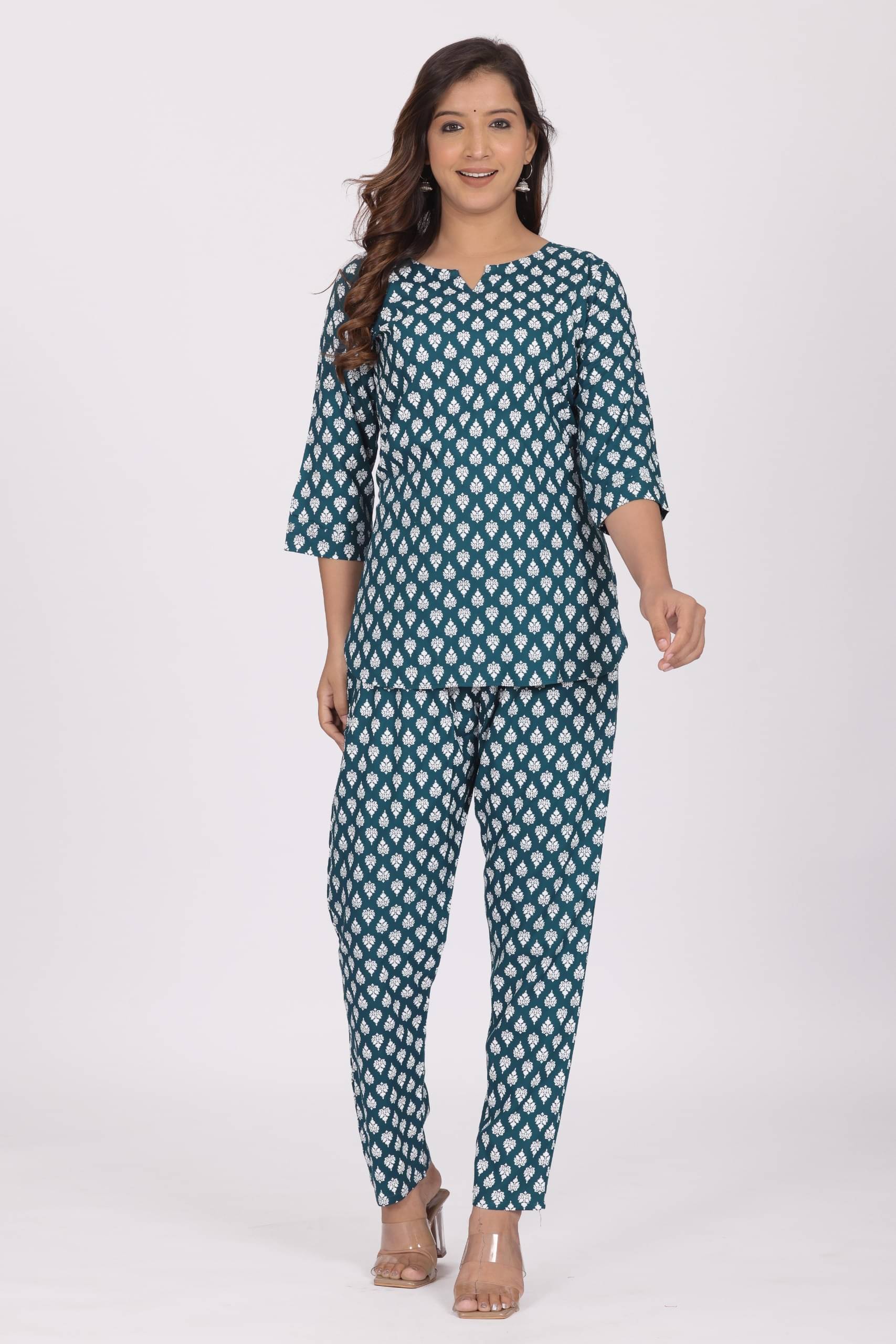     			JALSHA Rayon Printed Women Top with Pyjama ( Green )