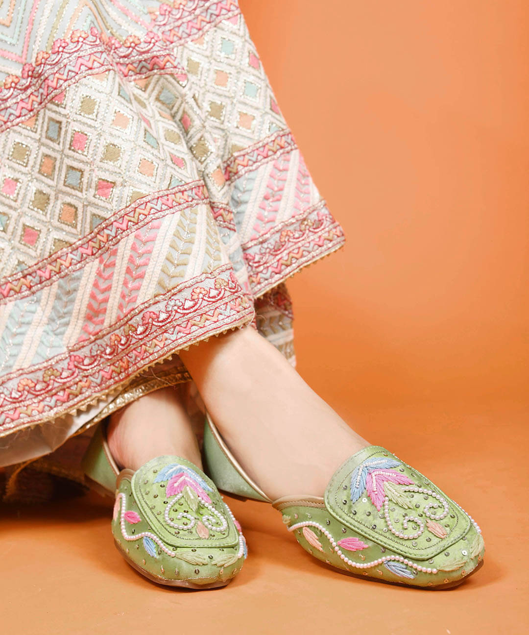     			JM Looks Green Women's Ethnic Ballerinas