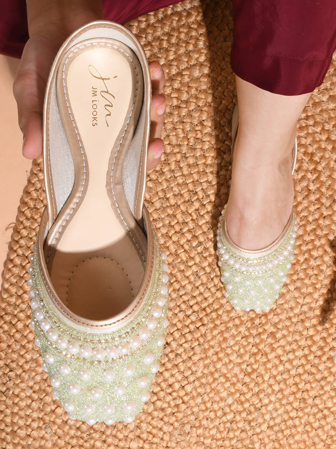     			JM Looks Lime Green Women's Ethnic Ballerinas