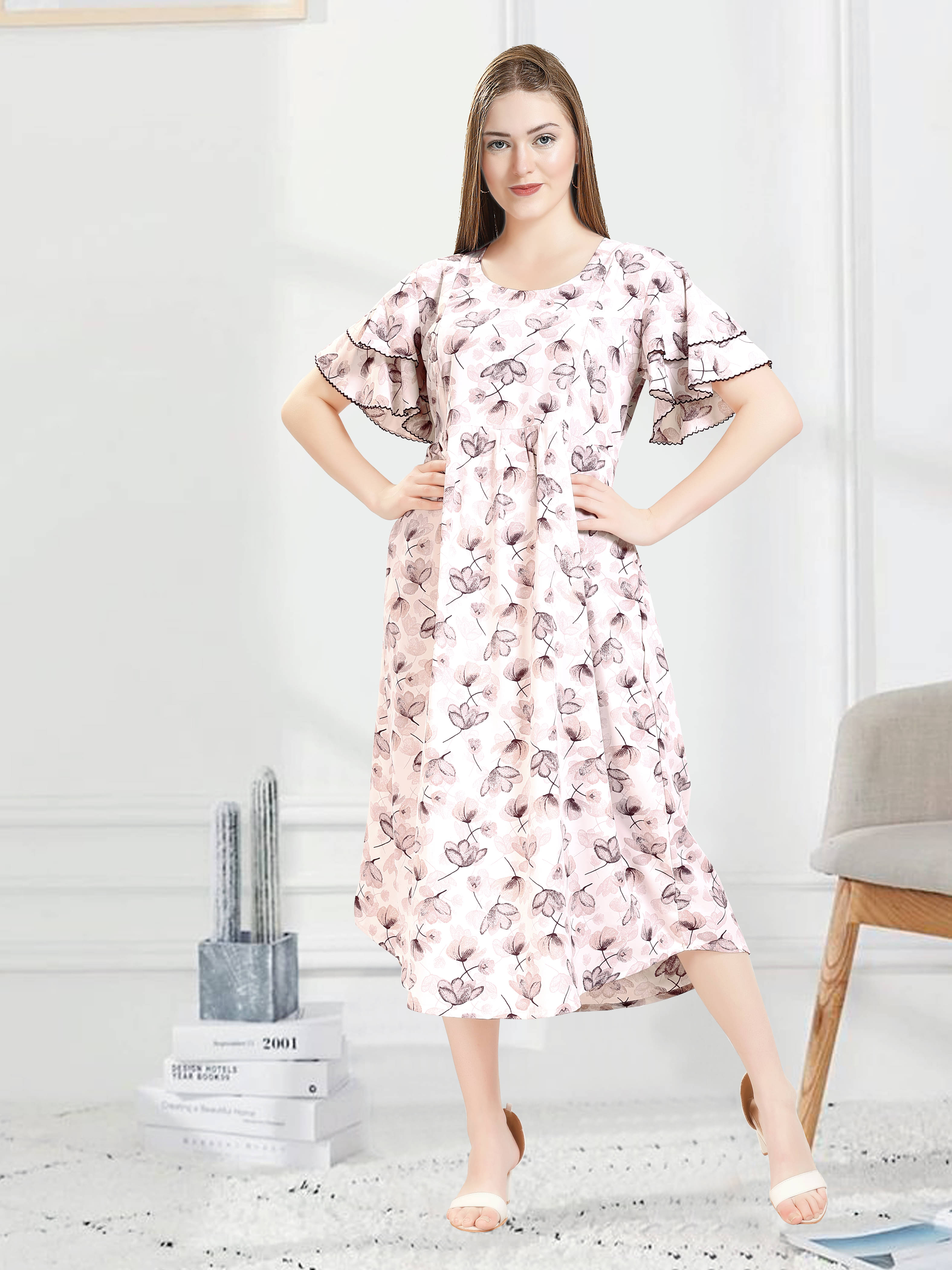 KAITEI Women Rayon Printed Fit & Flare Dress ( Lavender ) KAITEI Women Rayon Printed Fit & Flare Dress ( Lavender )